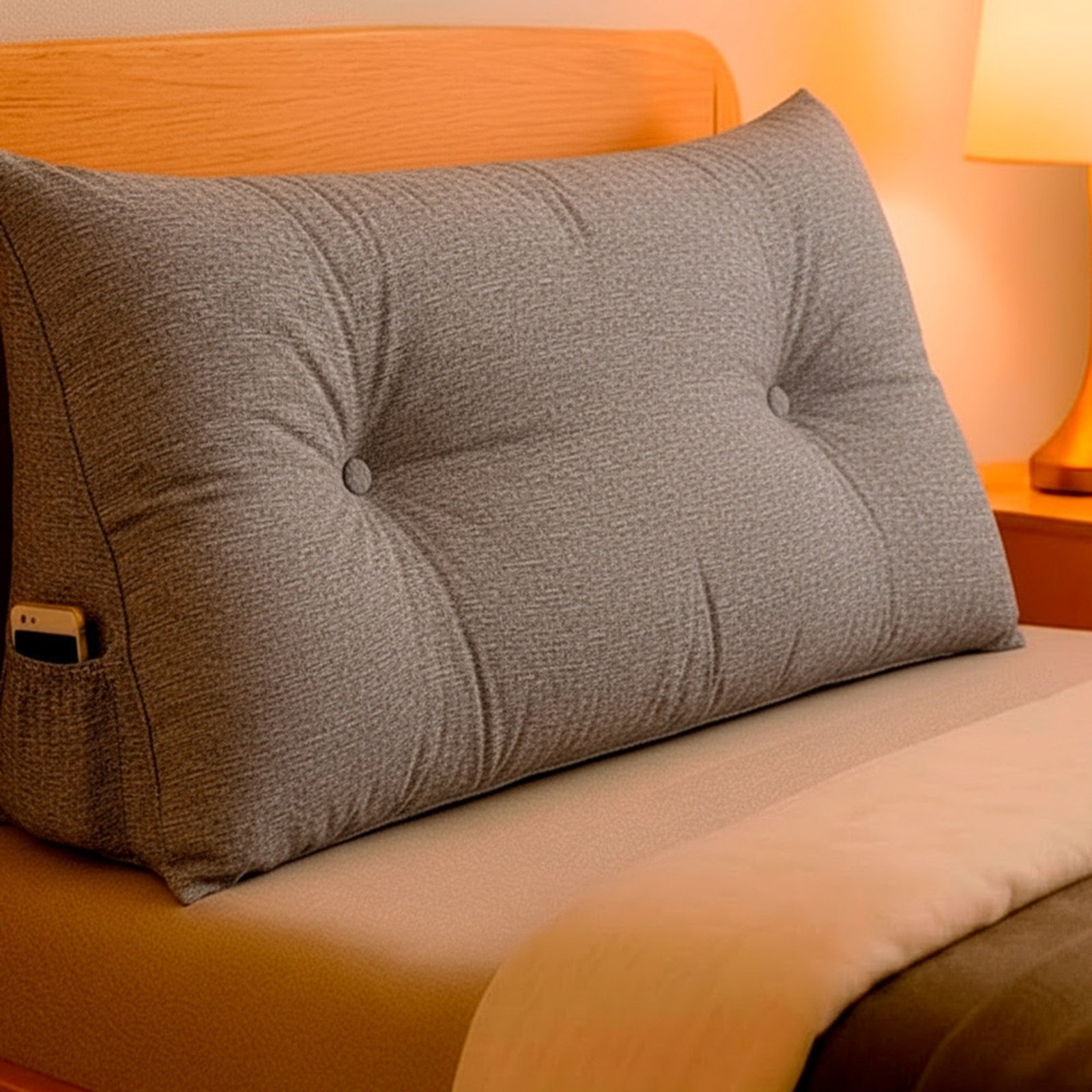 Almofada de Cabeceira Encosto Apoio para Lombar com Bolso Lateral 90x50x20cm BF Colchões