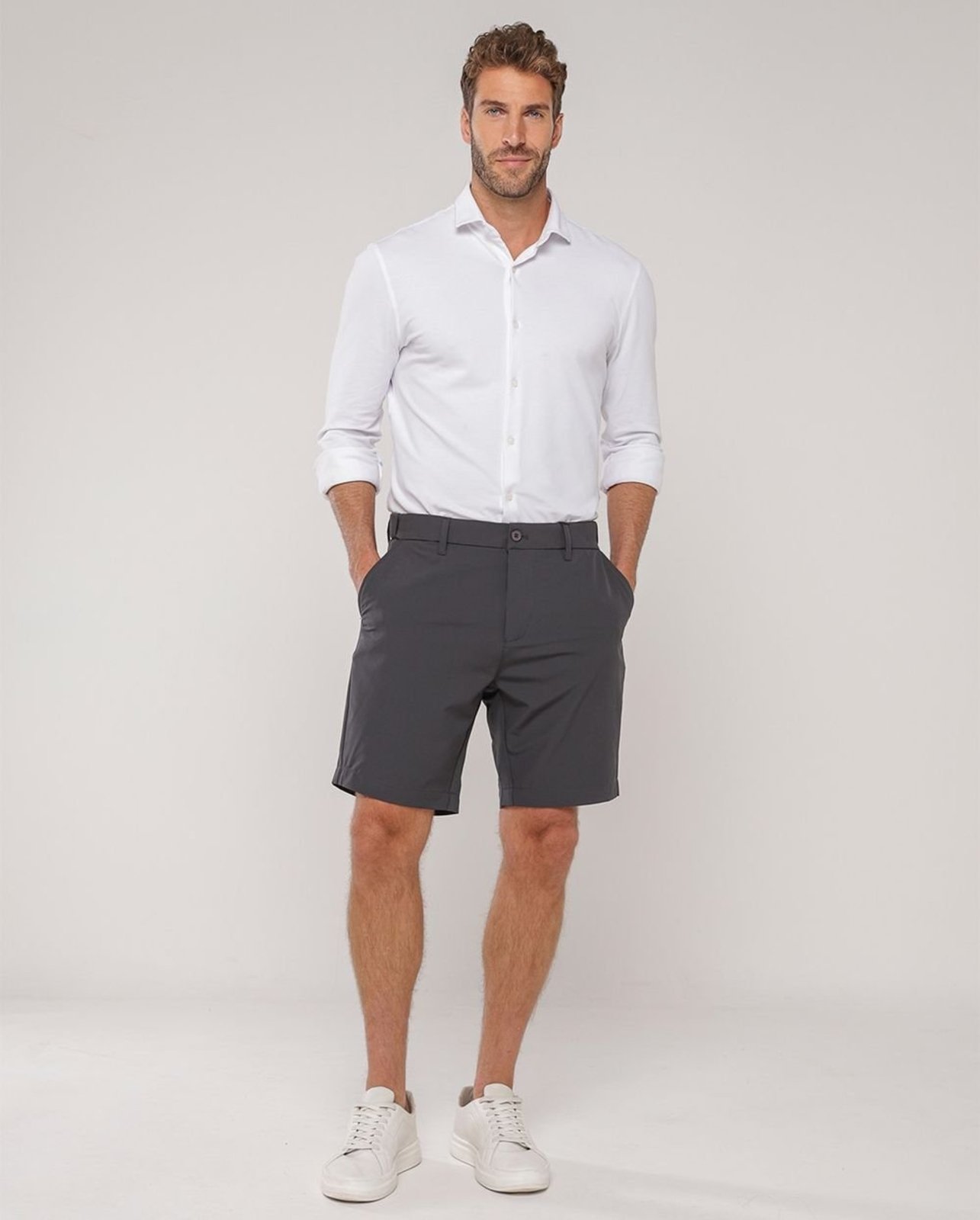 Bermuda Alfaiataria Masculina Microfibra 11130 Cinza Chumbo Consciência