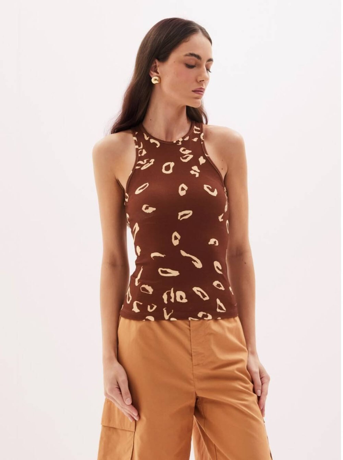 Regata Feminina Nadador Estampada Triton Marrom Animal Print