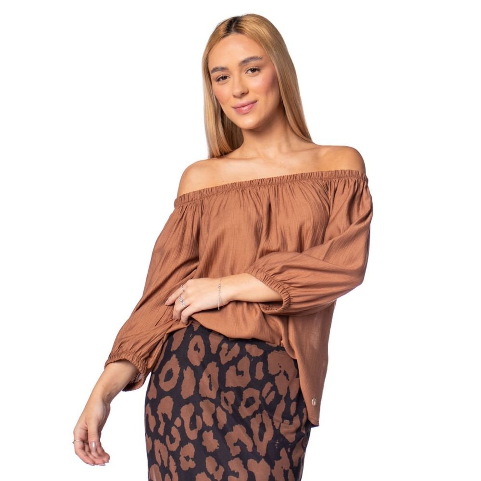 Blusa Feminina Biamar Ombro A Ombro Marrom