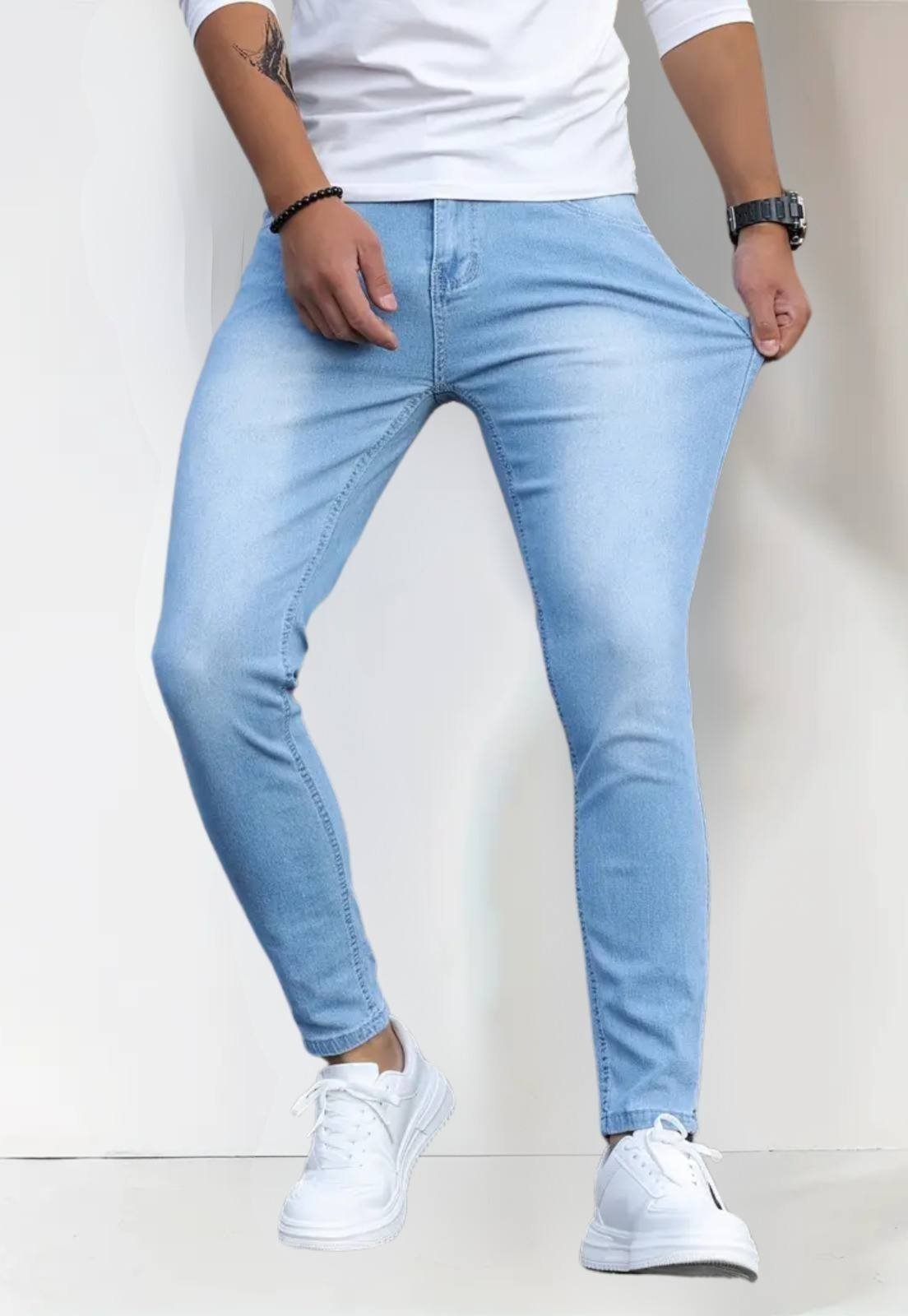Calça Jeans Clara Masculina SK Jeans Com Elastano Confortável Lavagem Delavê