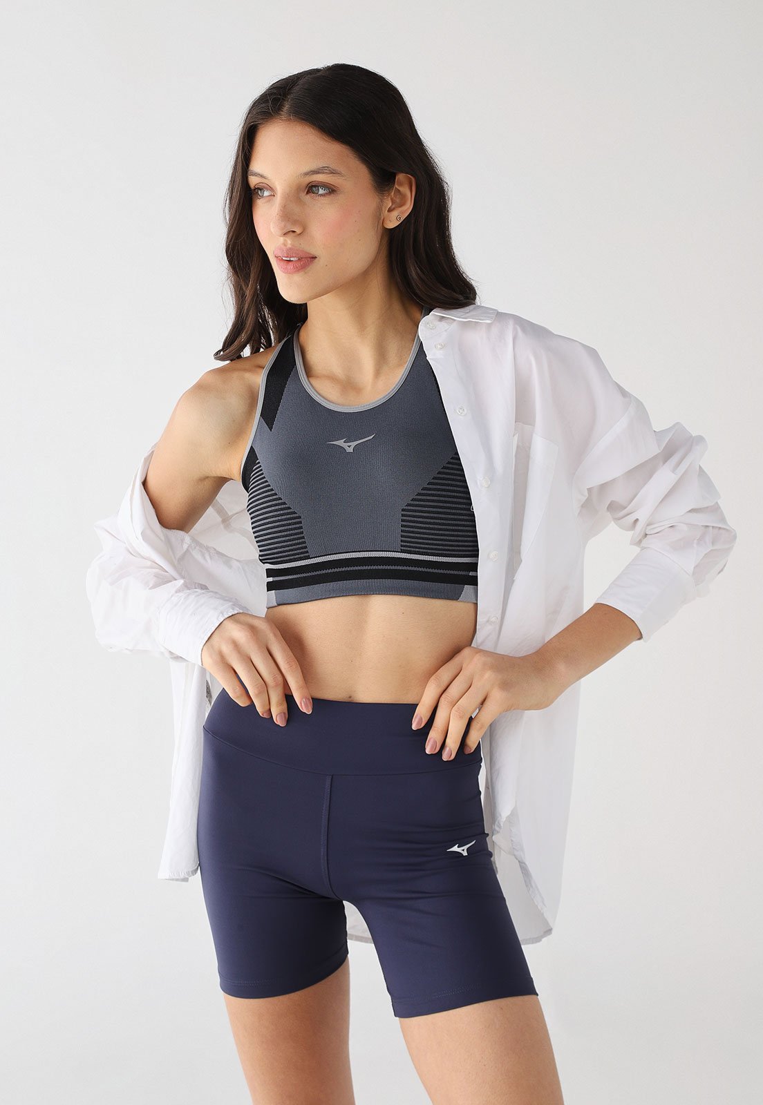 Top Feminino Mizuno Soul Fit New 6 Preta e Cinza