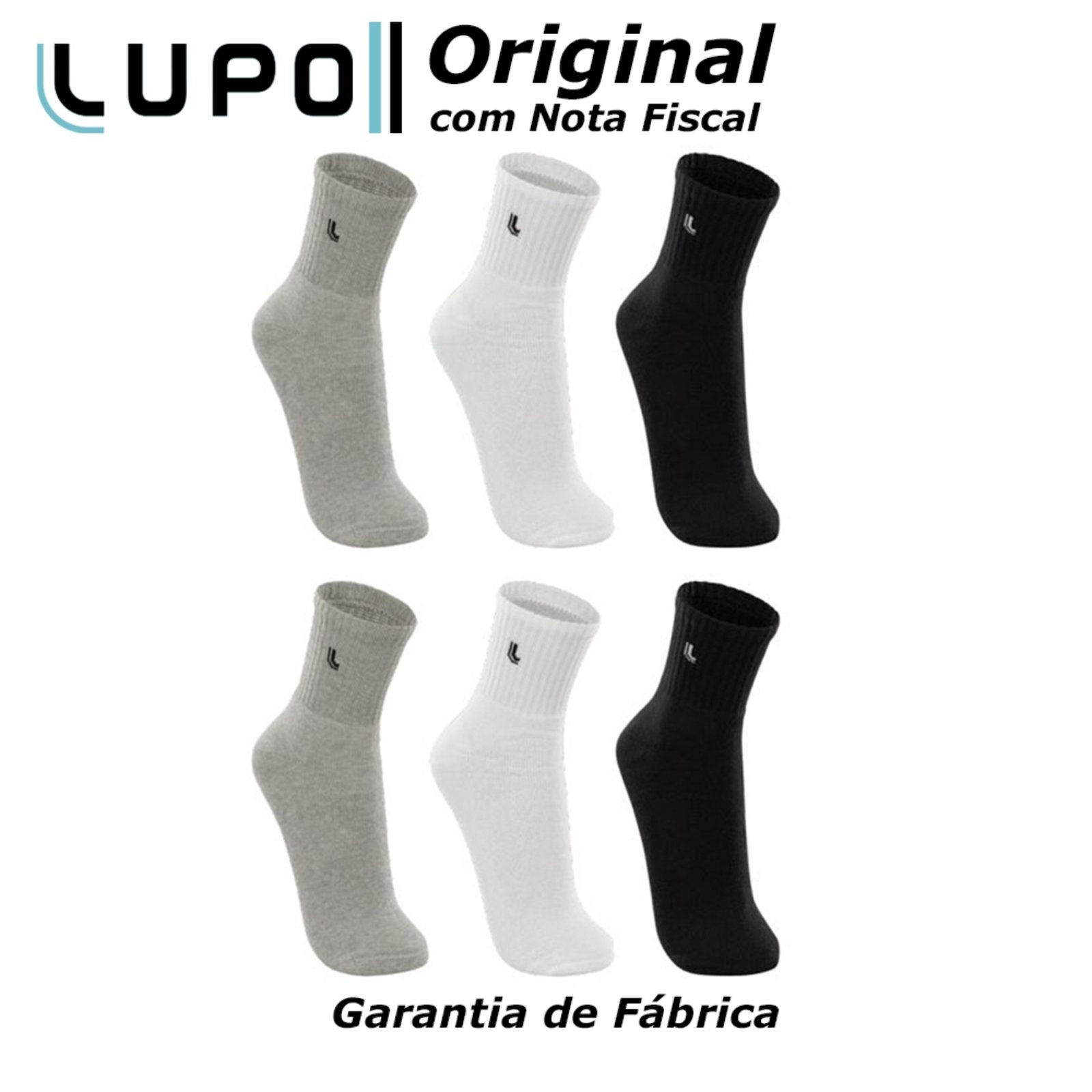 Vista 3 Kit 06 Pares Meias Lupo Cano Média Sport Sortida branco/cinza/preto Lupo branco/cinza/preto