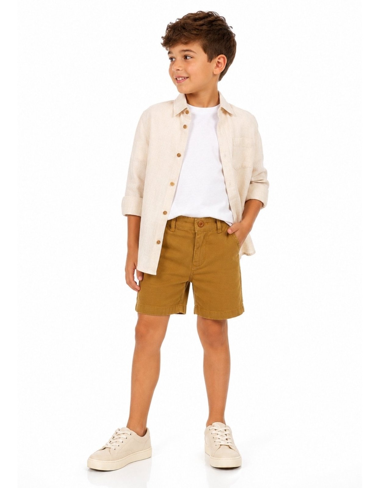 Infantil - Bermuda Alfaiataria Crawling Masculina Camelo