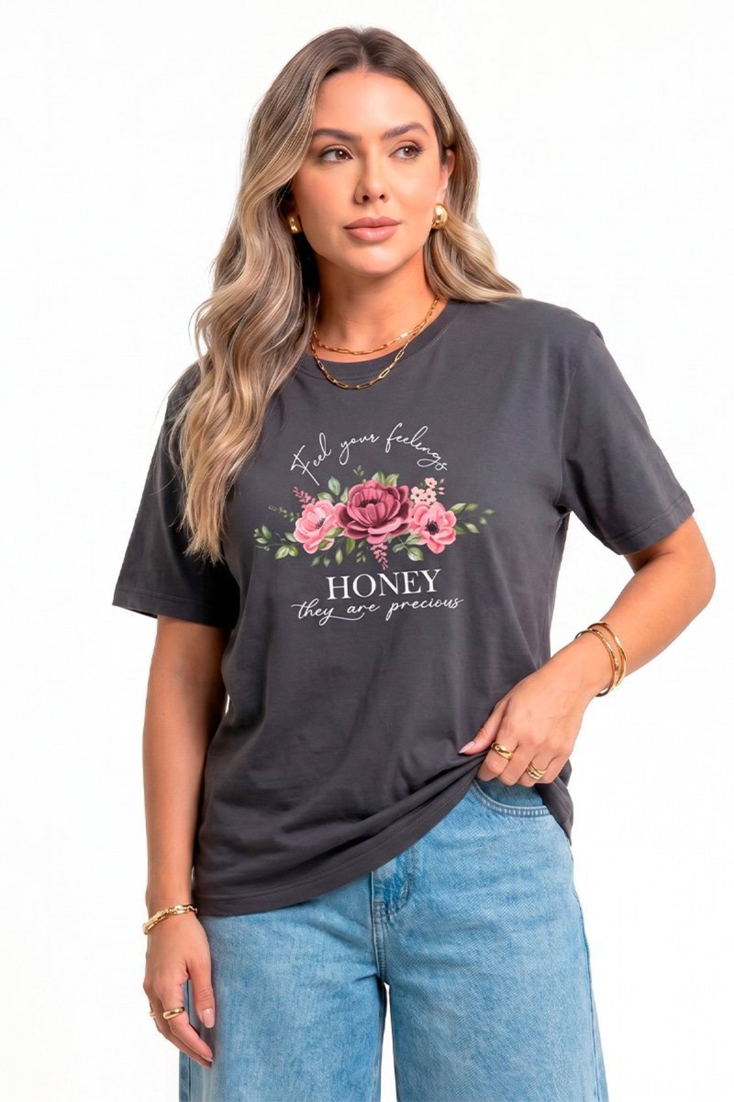 Camiseta Cianitas Chumbo Estampa Honey