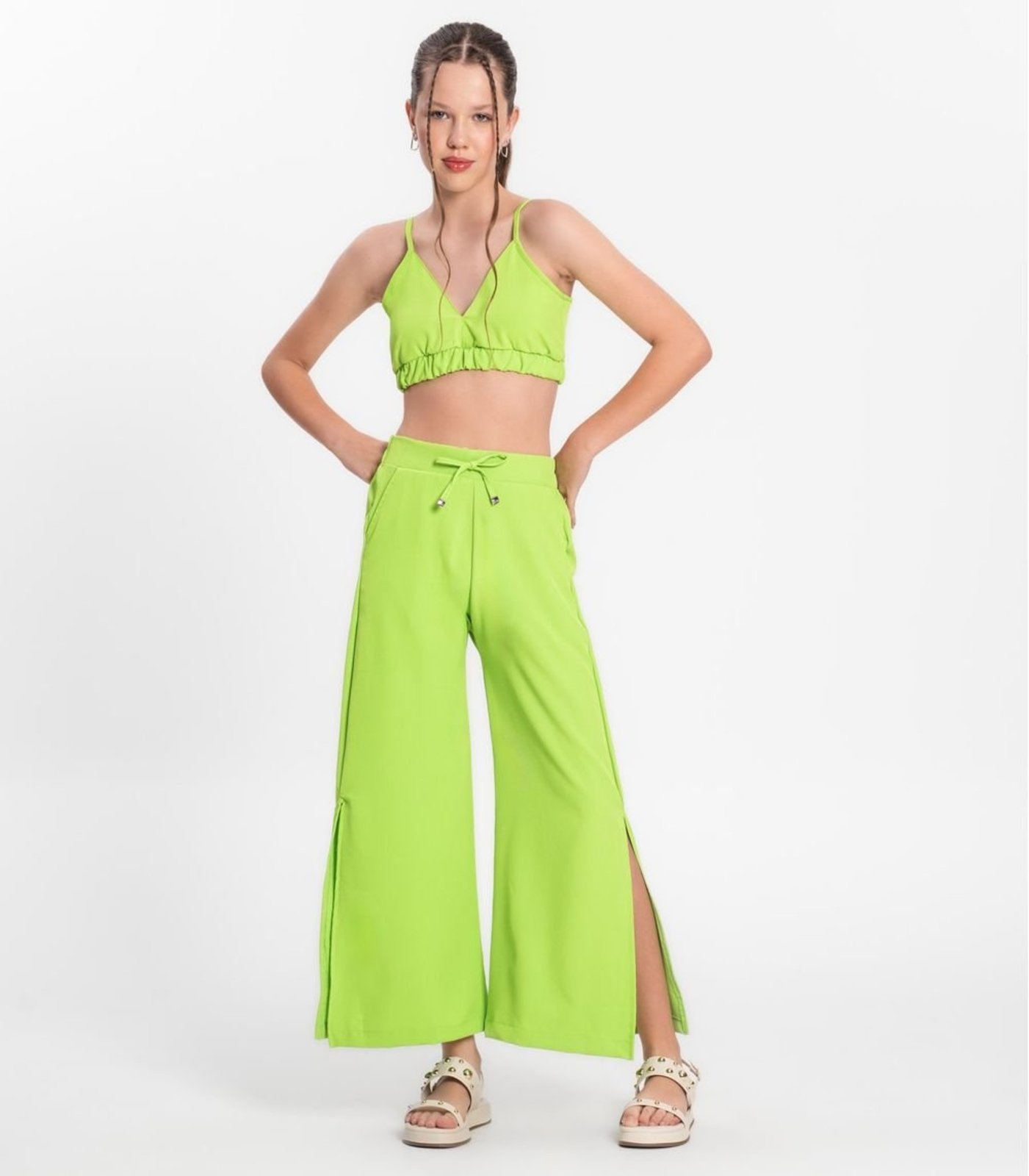 Infantil - Calça Juvenil Feminina Em Crepe Light Minty Verde