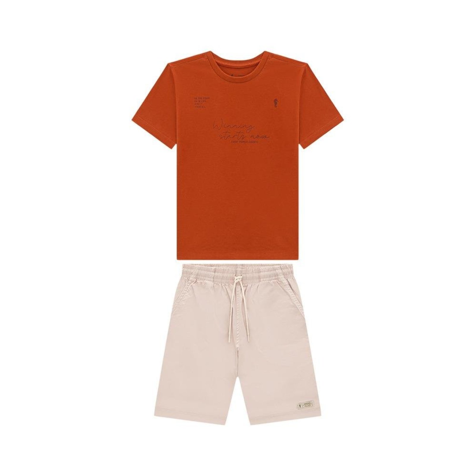 Infantil - Conjunto Camiseta Bermuda Onda Marinha Laranja Bege 10 Laranja