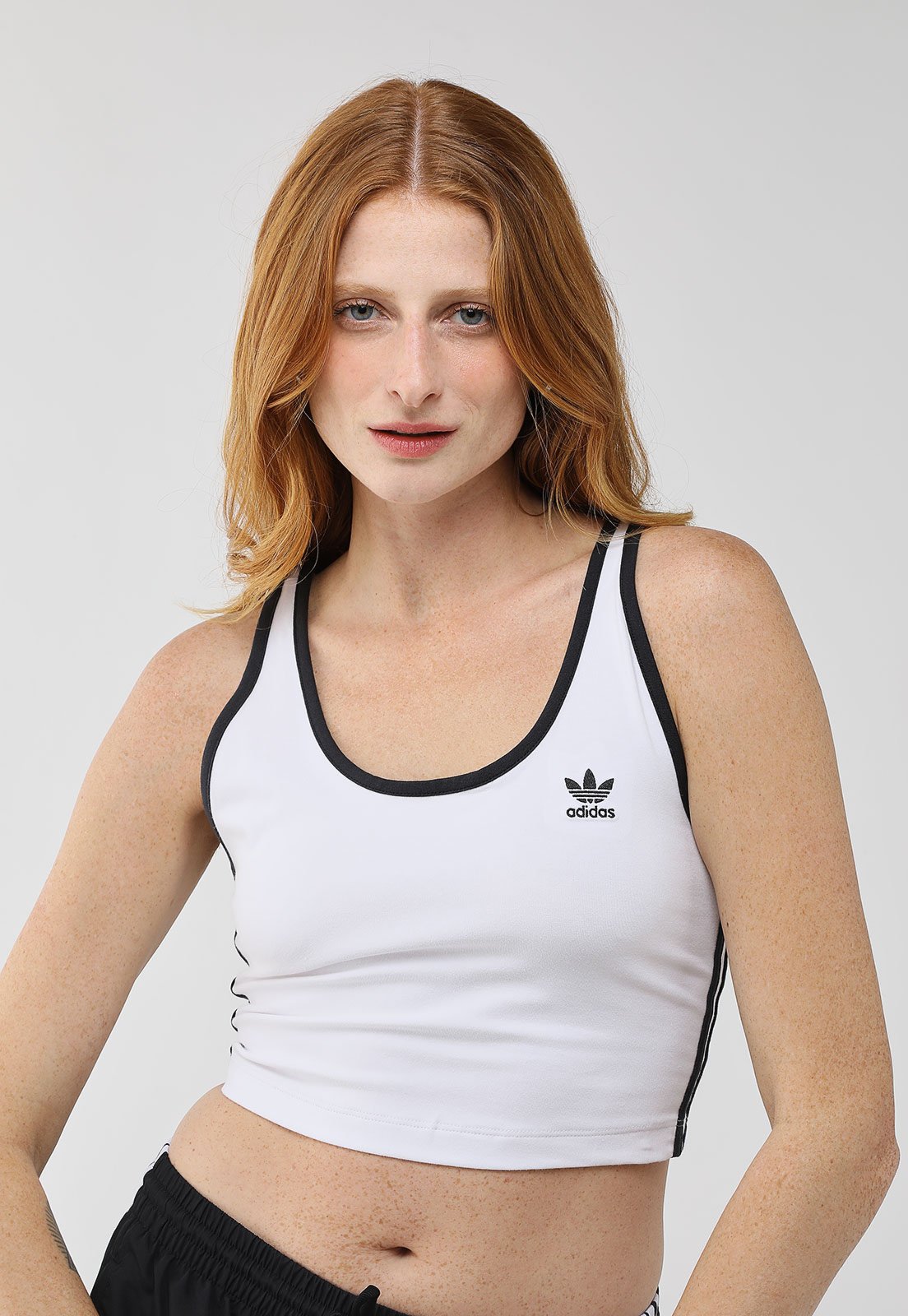 Top Cropped Adidas Originals 3 Listras Branco/Preto
