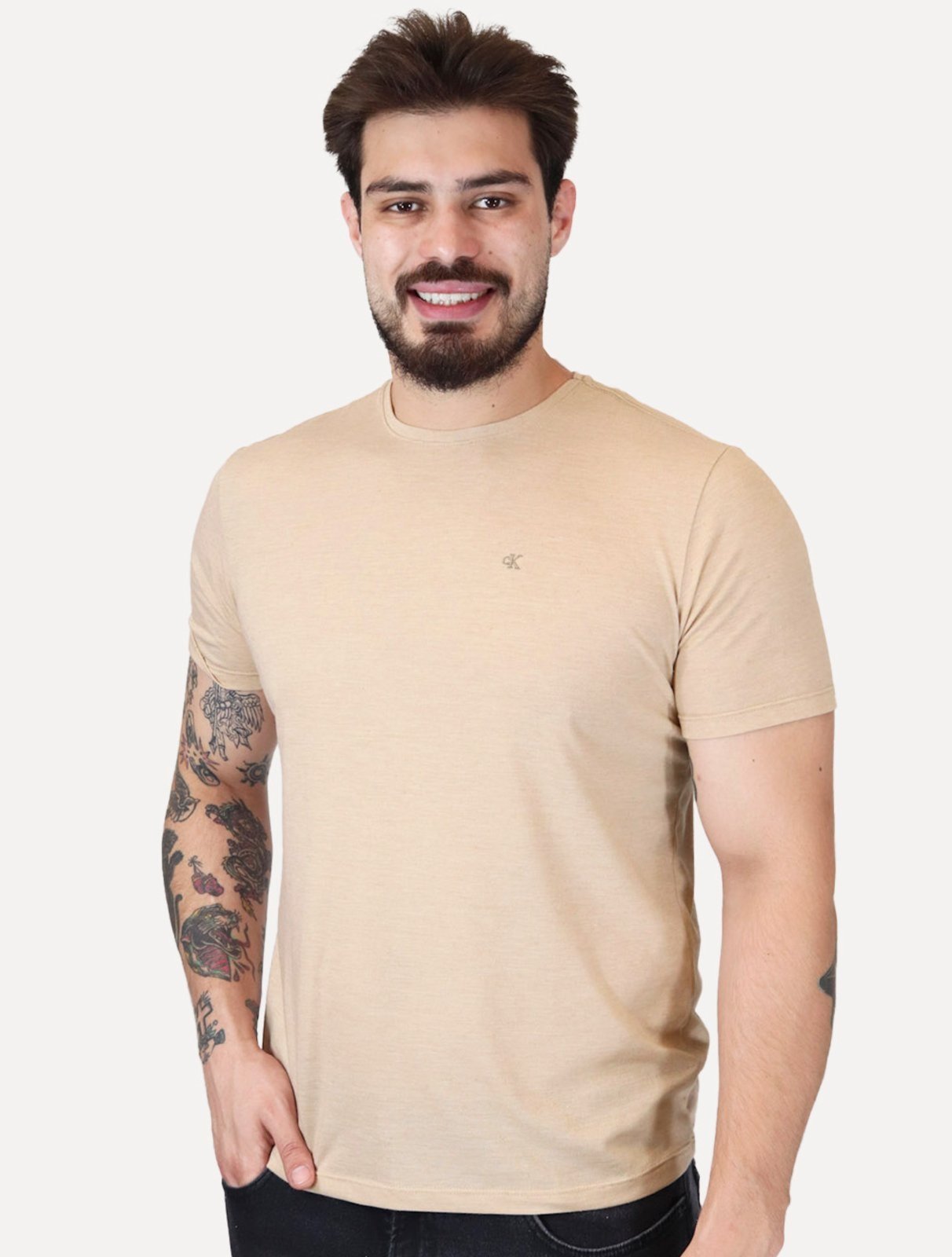Camiseta Calvin Klein Jeans Masculina Botonê Caqui Médio