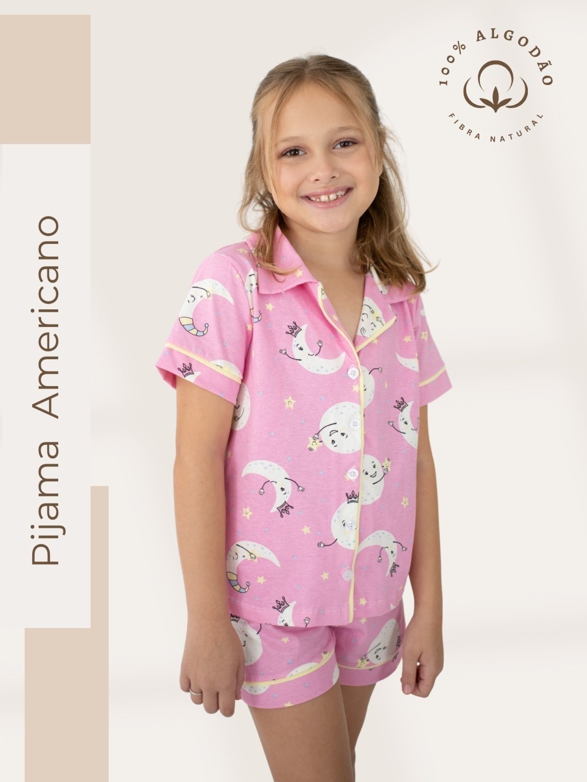 Pijama Algodão Americano Menina Curto Helena - Lua Rosa