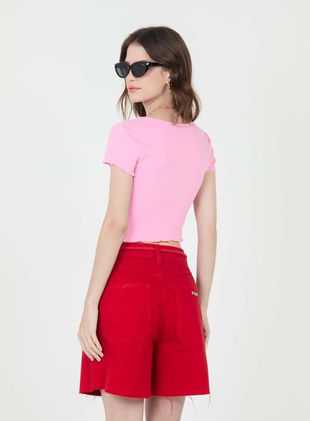 Vista 3 Blusa com Decote V e Bordado Logo Colcci CLC Bubbaloo rosa Colcci CLC rosa