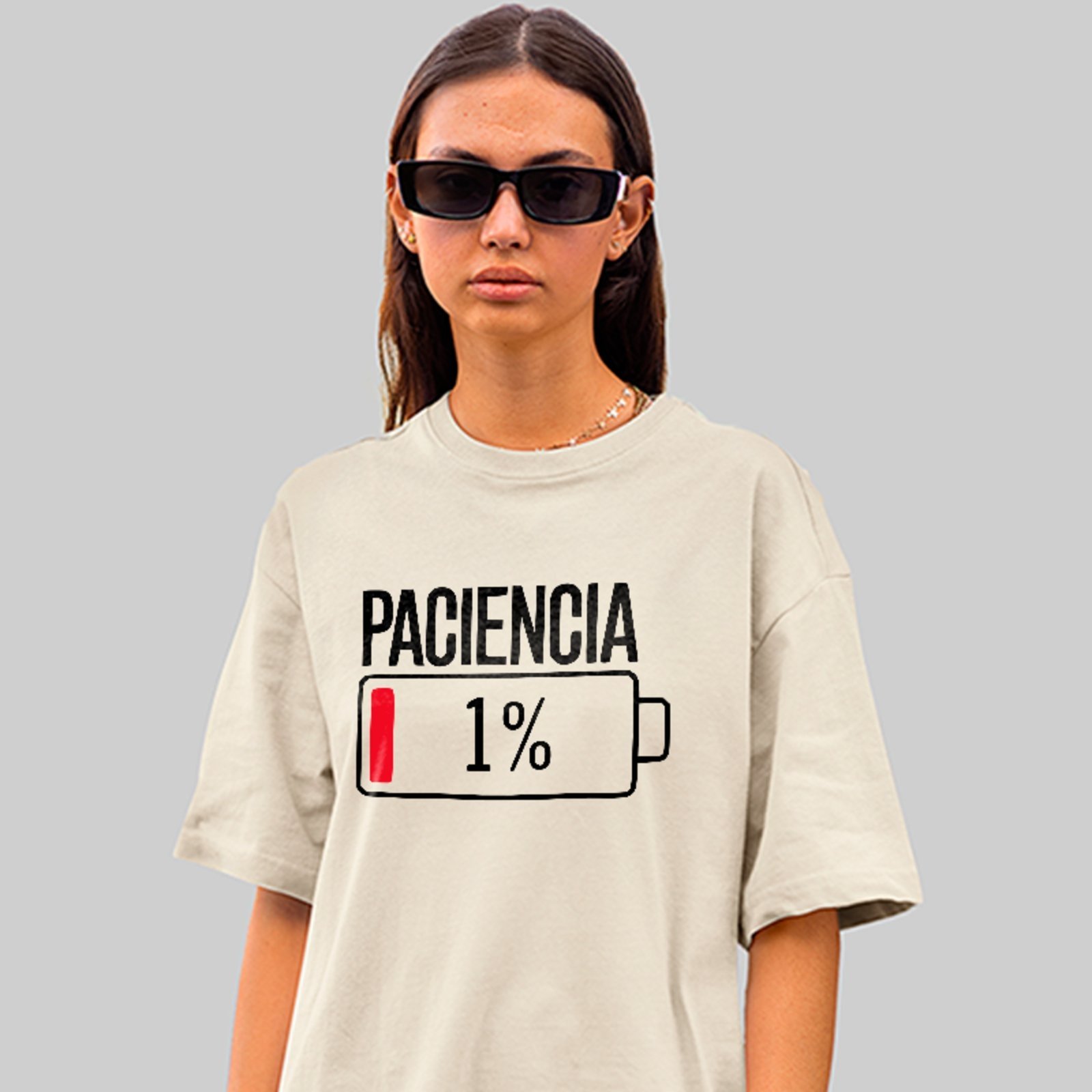 Camiseta Oversized Paciência 1% Estilo Descontraído Unissex Off White
