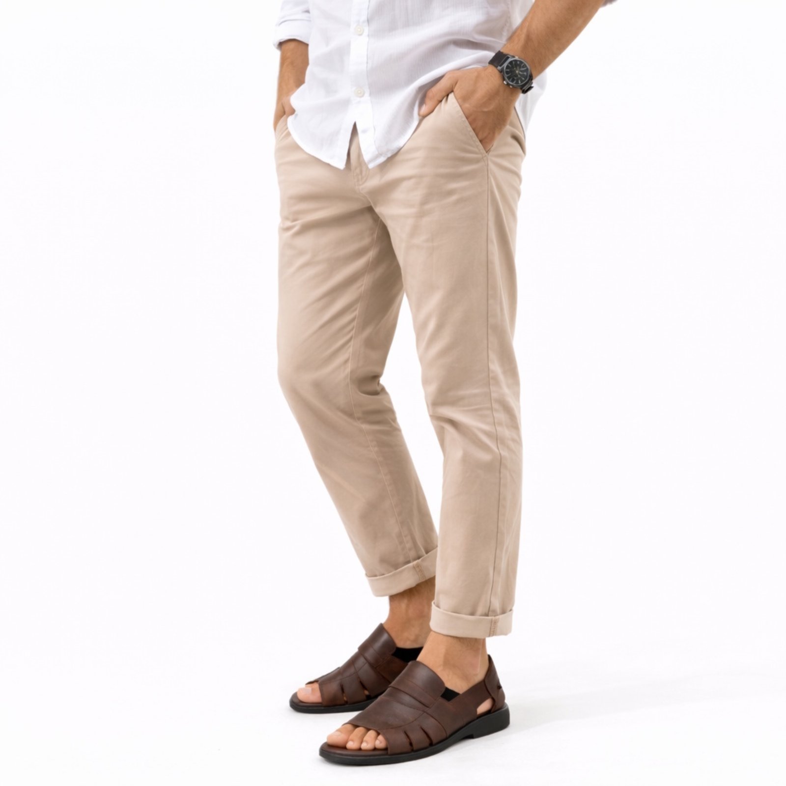 Sandália Masculina Casual em Couro Confortável Premium Café
