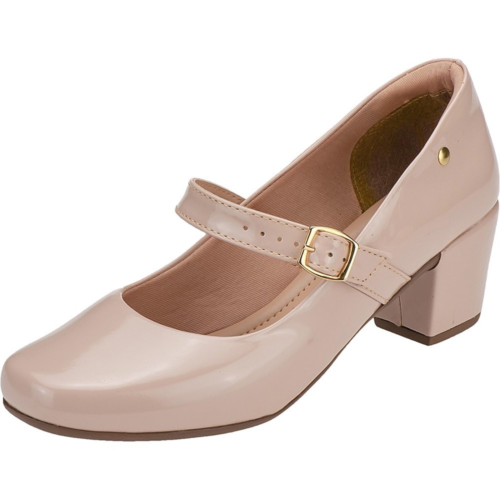 Scarpin Feminino Boneca Salto Baixo Grosso Lóris Shoes Nude