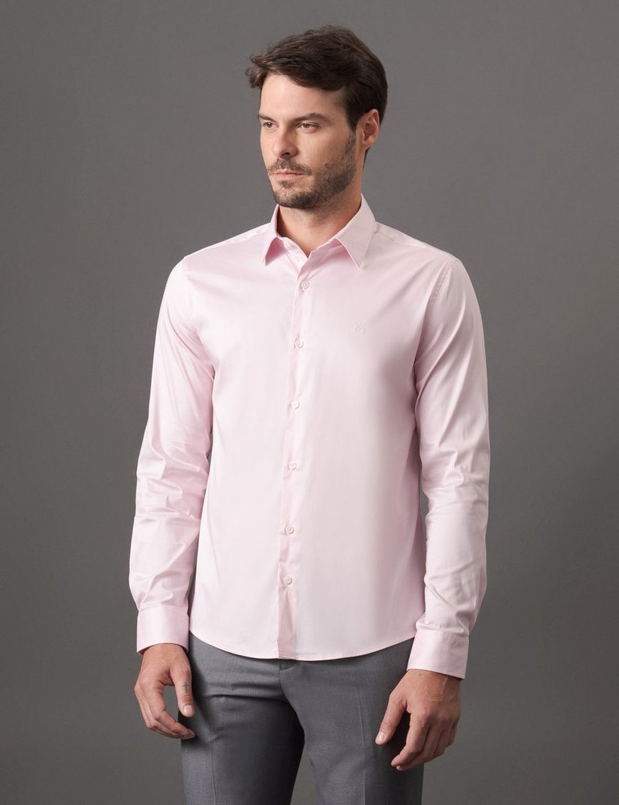 Camisa Masculina Manga Longa Slim Básica - Rosa Claro Calvin Klein Jeans