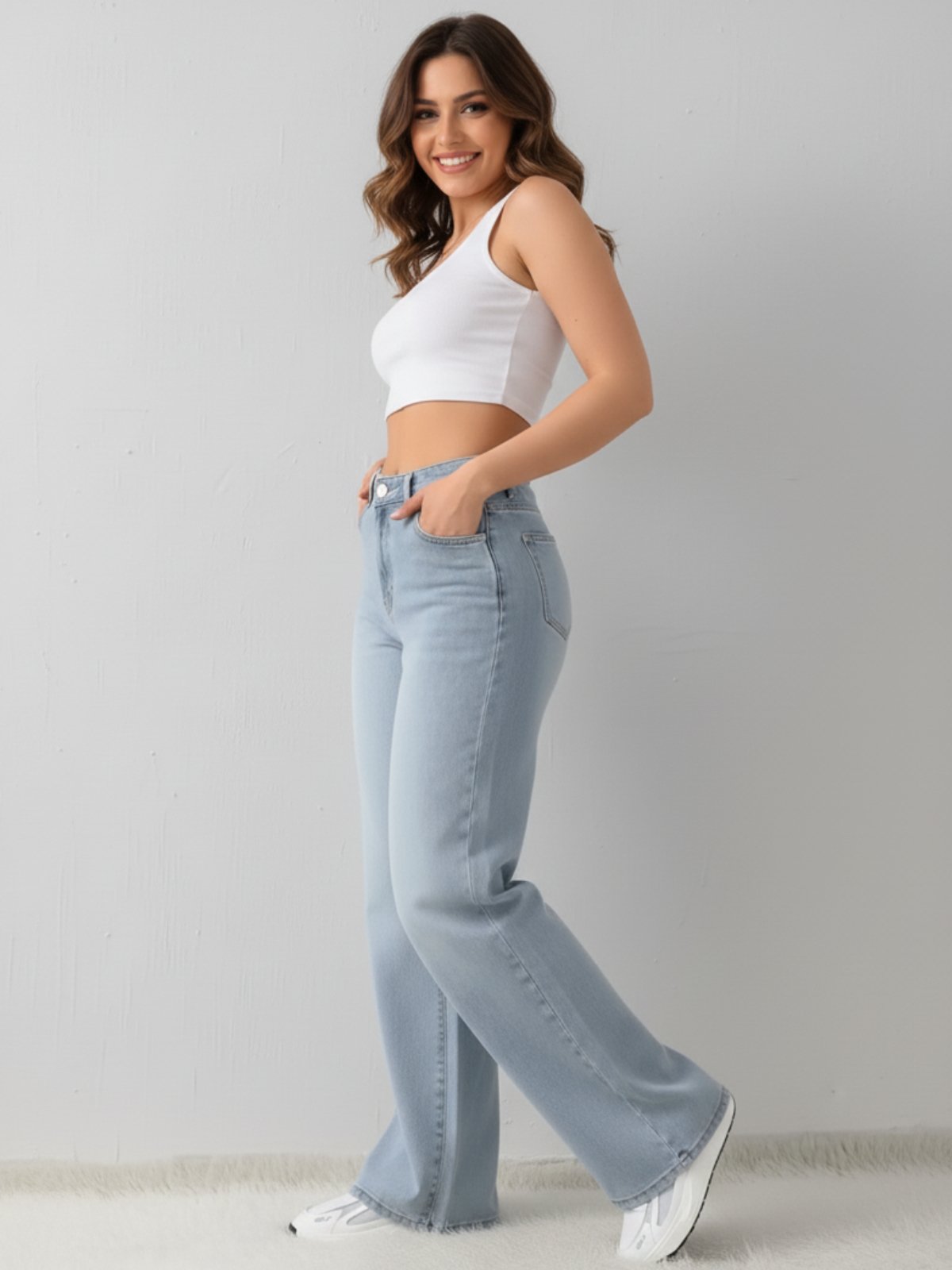Calça Wide Leg Azul Clara Alpha Estilo Street e Caimento Impecável