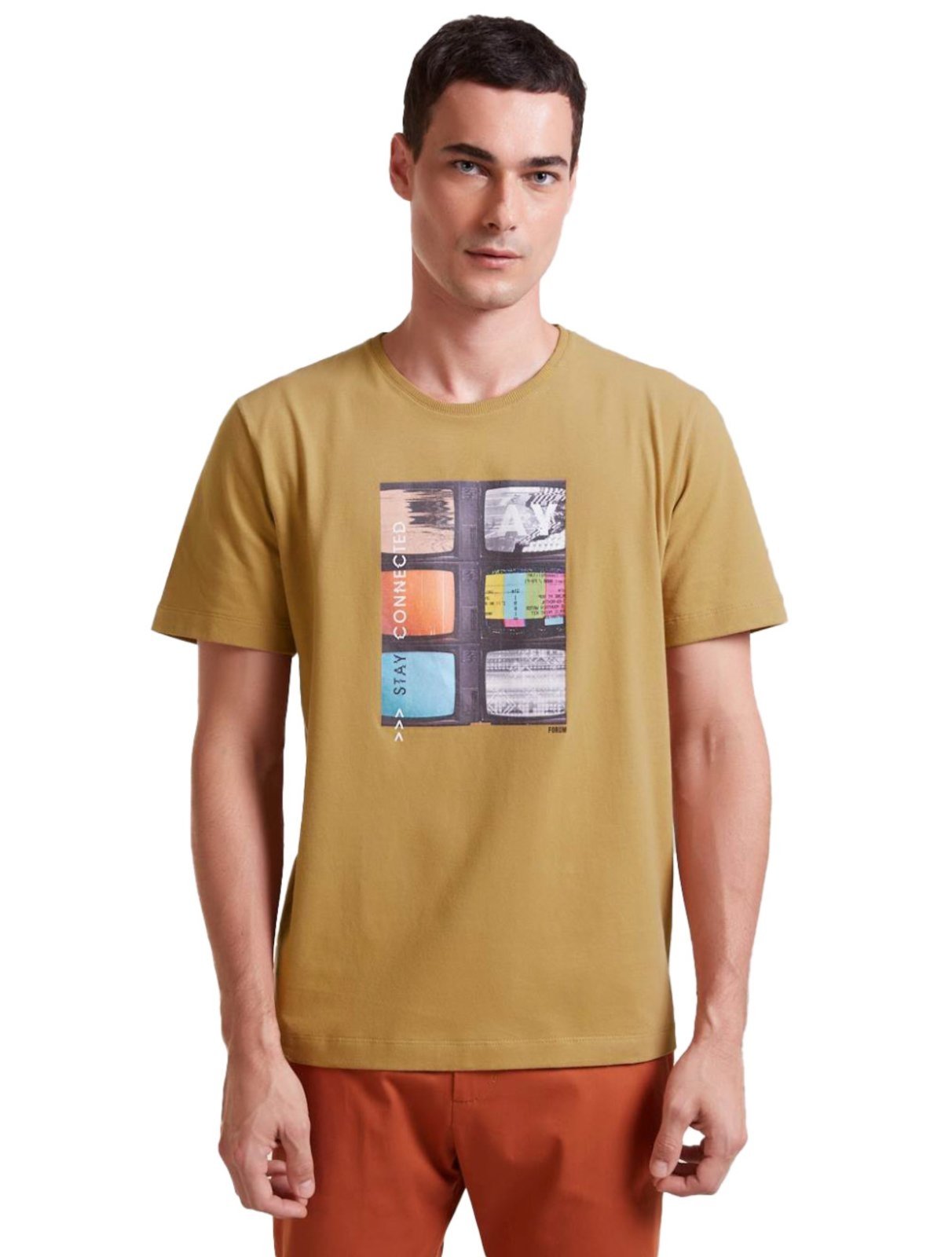 Camiseta Forum Masculina Stay Connected Caqui