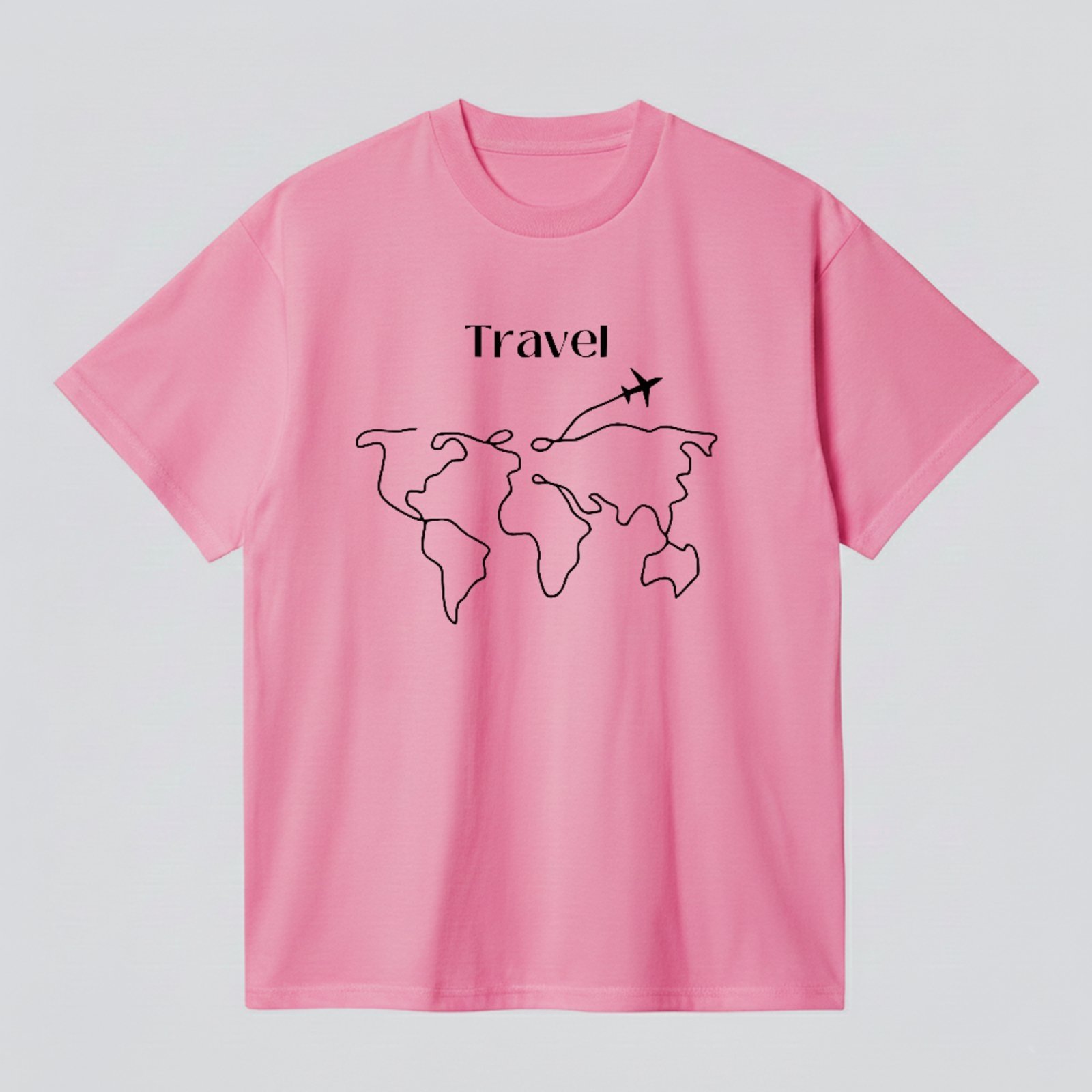 Camiseta Básica Travel Mapa Mundo Estilo Minimalista Viagem Rosa