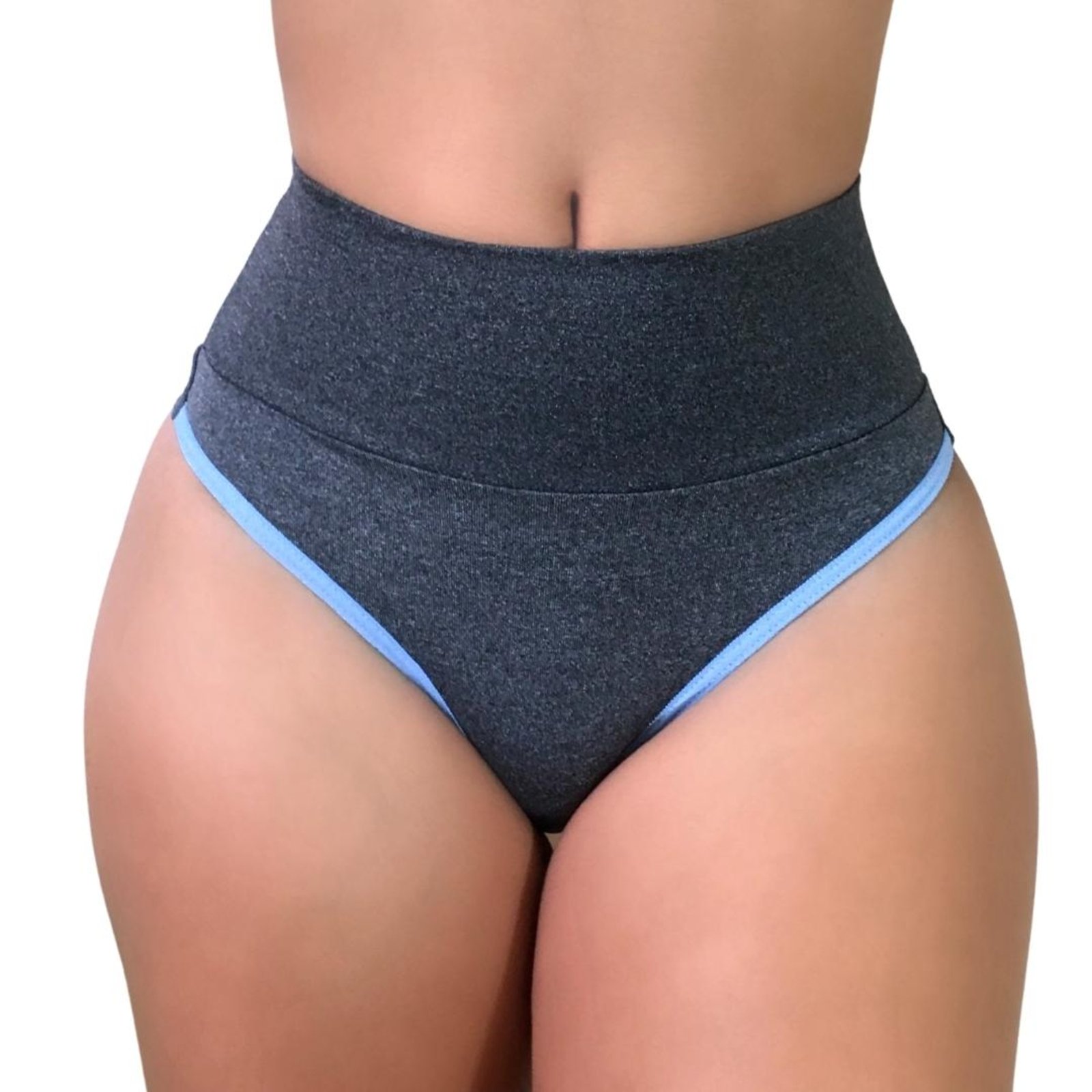 Kit 3 Calcinha Fitness Cós Alto FIO Dental Duplo Calcinha Modeladora Cinza