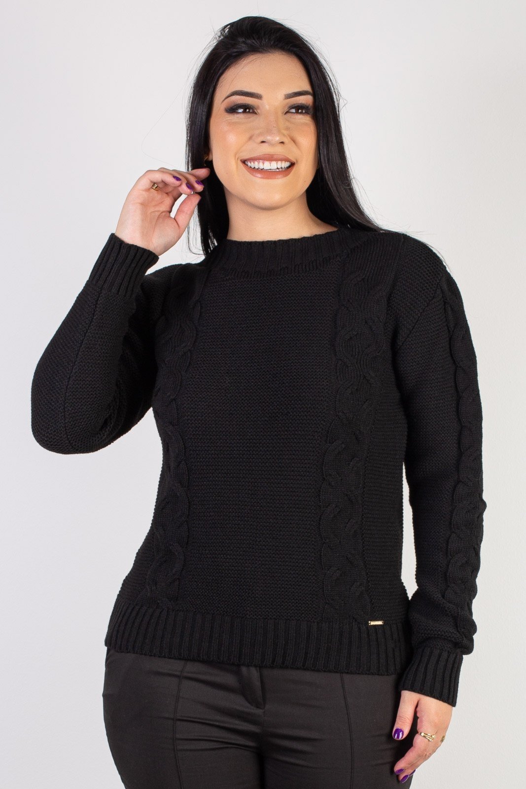 Blusão de malha feminino com tranças 60008 - Preto