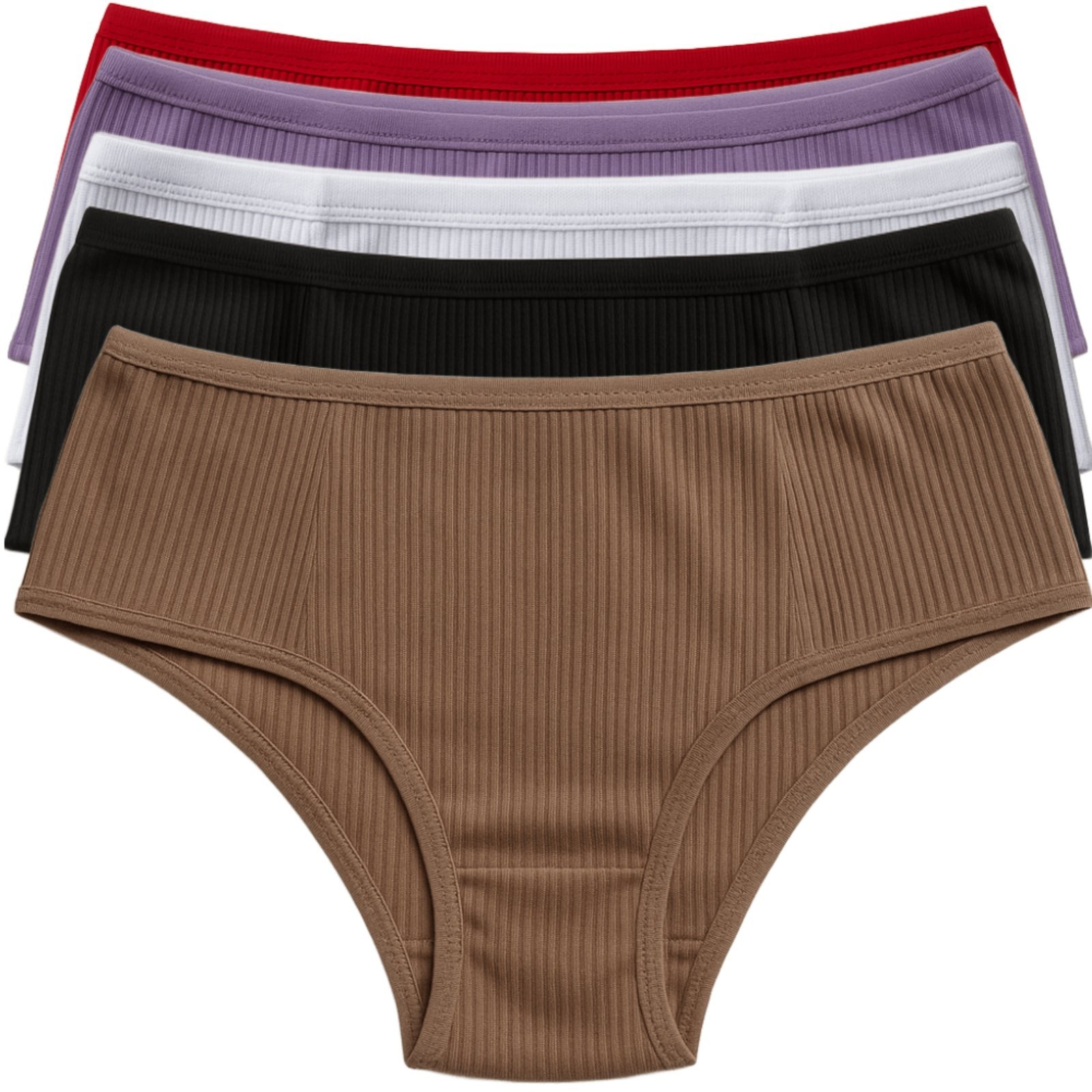 Kit 5 Calcinhas Tanga Reflexo Íntimo Tecido Canelado Básica Uso Diário Multicolorido