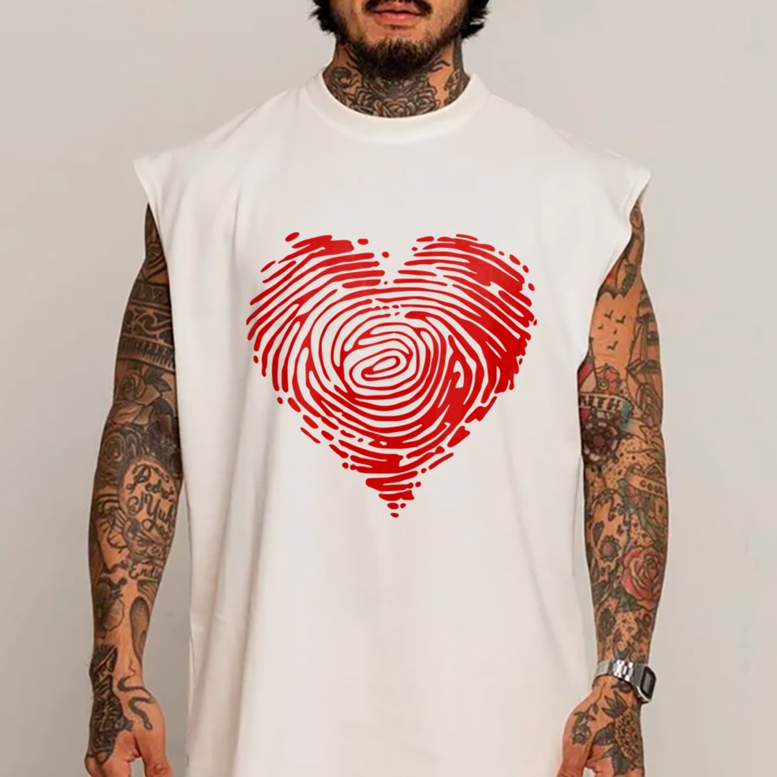 Camiseta Regata Machão Heart Love Estilo Urbano Streetwear Branco