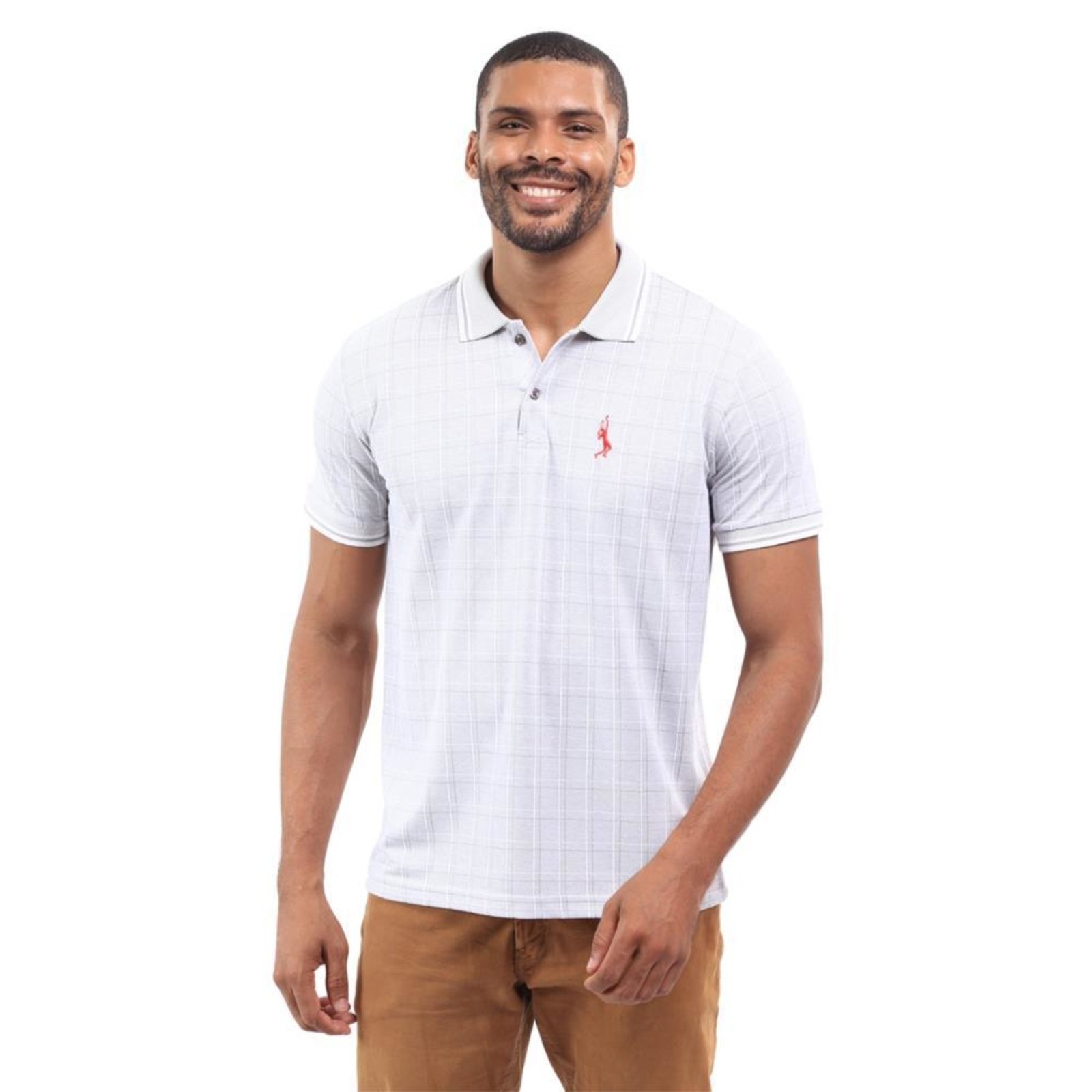 Camisa Gola Polo Masculina Xadrez Manga Curta Algodão