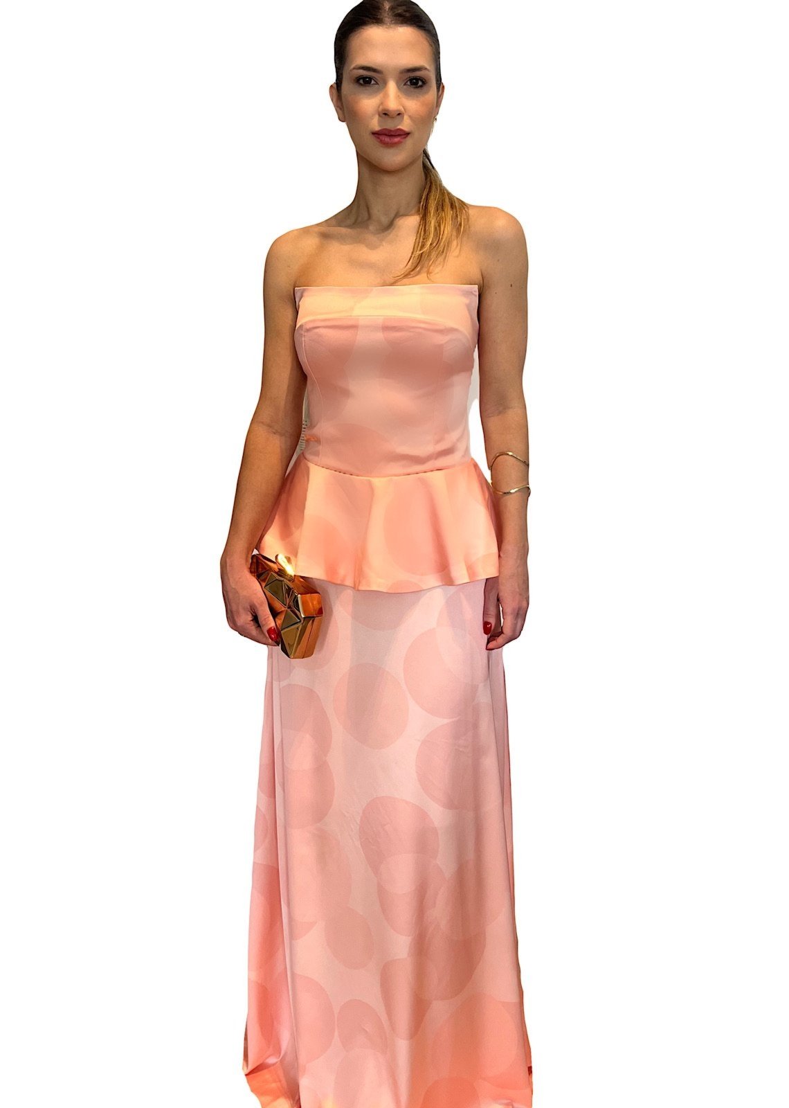Vestido Festa Peach Peplum