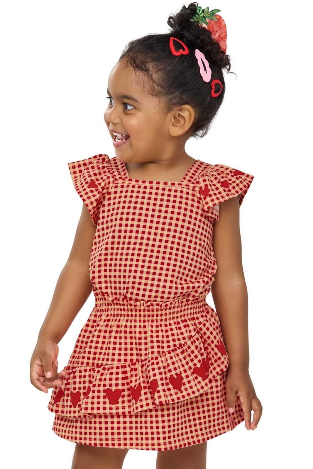 Infantil - Conjunto Menina Xadrez Corações Elian Amarelo