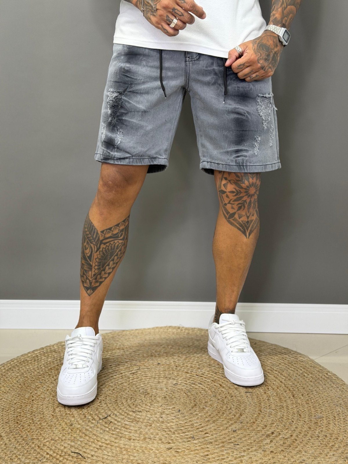 Bermuda Jeans Jogador Masculina Avec Básica Casual Cinza