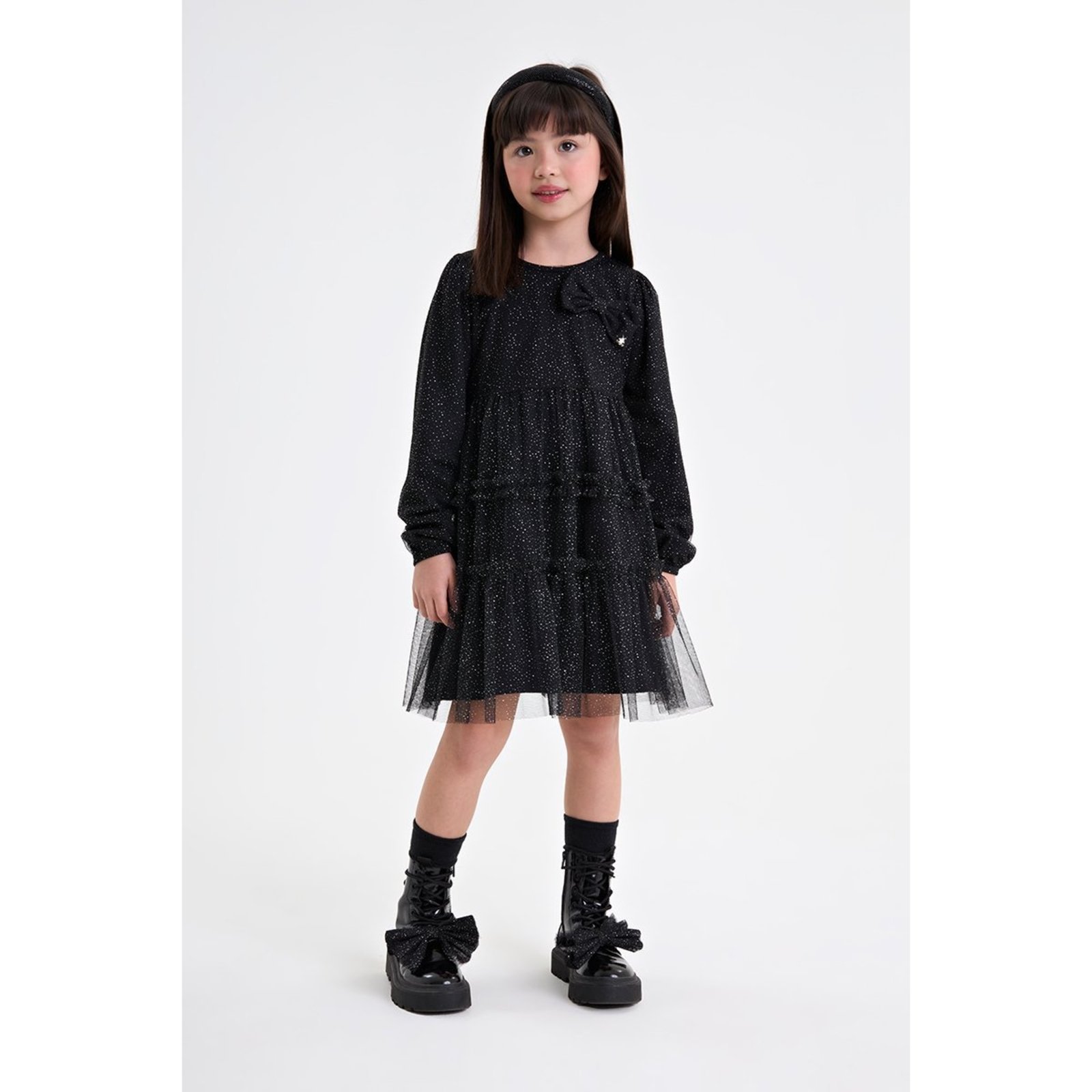 Infantil - Vestido Feminino em Cotton com Tule Shine