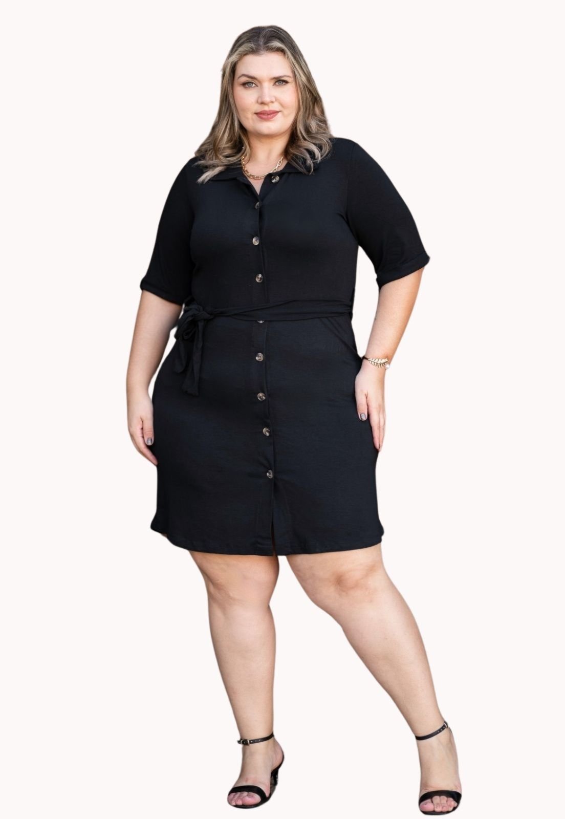 Vestido Plus Size Chemise Botôes Camisão Feminino Juquitiba Brasil Preto