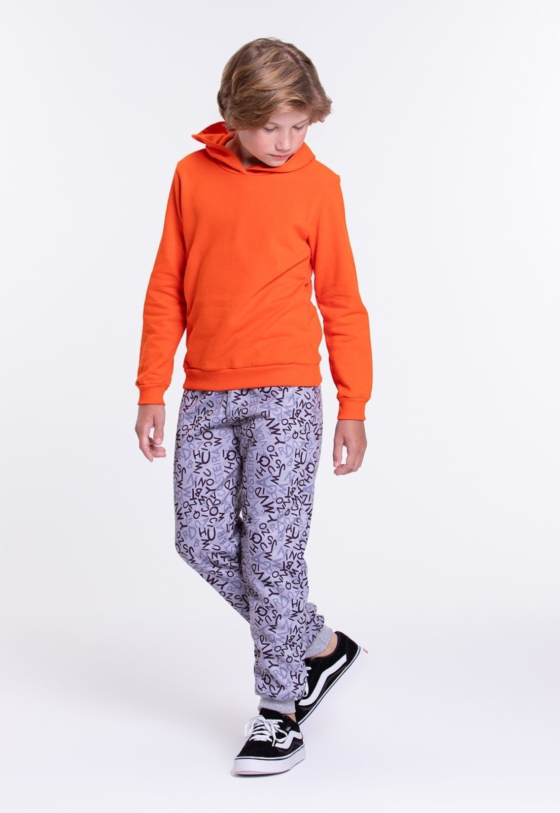 Infantil – Conjunto Moletom Masculino Capuz e ABC Laranja – Vida Costeira