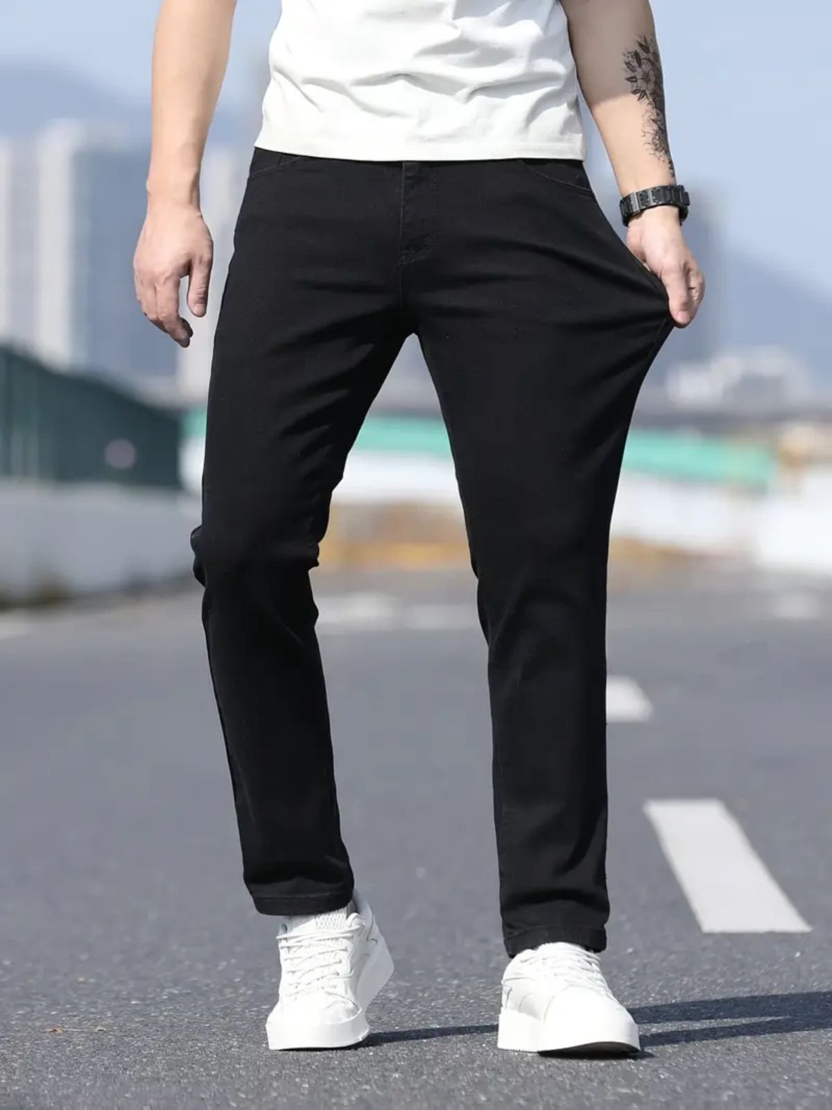 Calça Sarja Masculina Kovali Casual Premium Com Elastano Confortável Bolso-Faca Preta