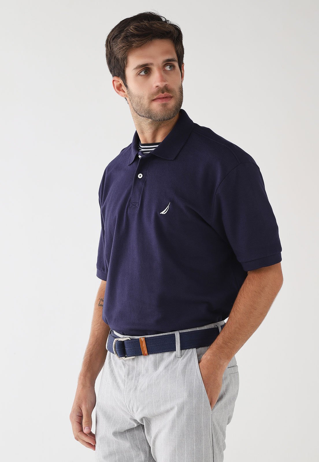 Polo Masculina Nautica Logo Bordado Azul Marinho