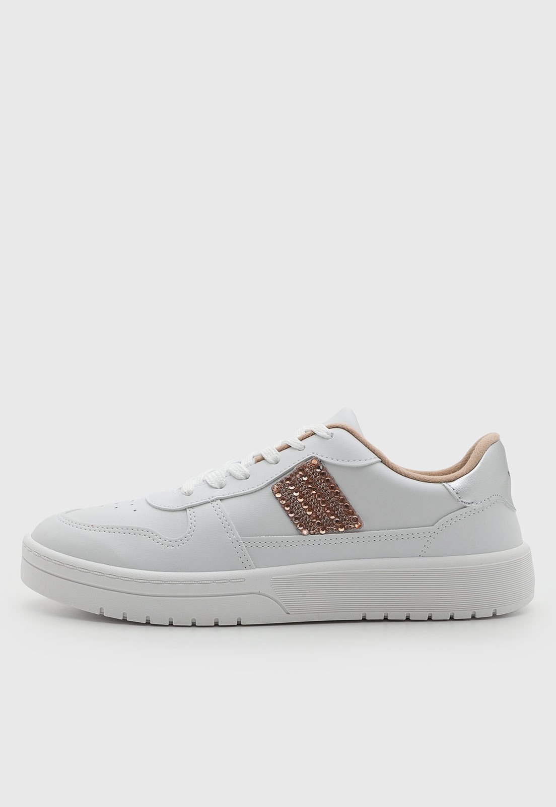 Tênis Feminino Moleca Detalhe Metálico Branco