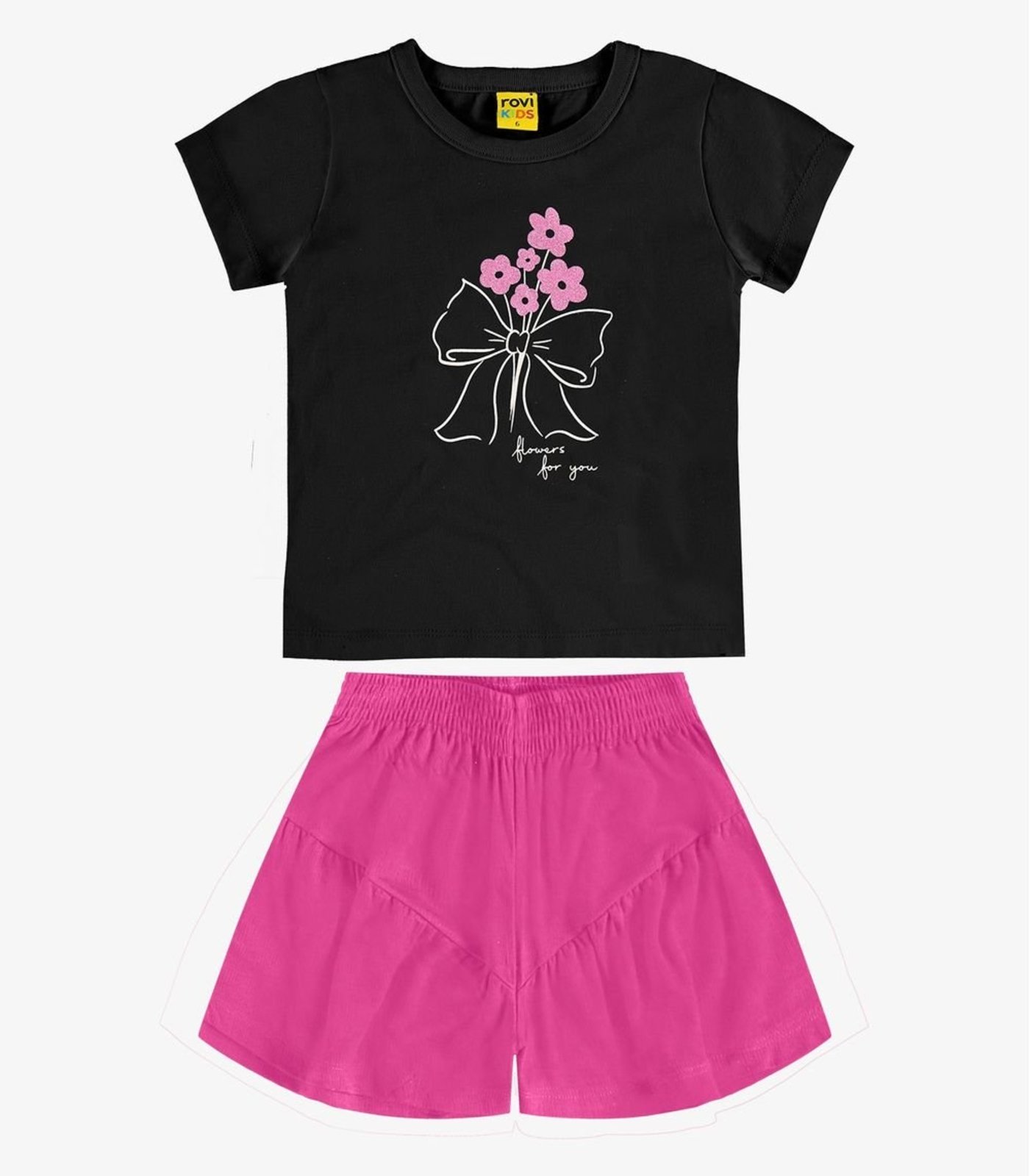 Infantil – Conjunto Blusa e Shorts Meia Malha Rovi Preto