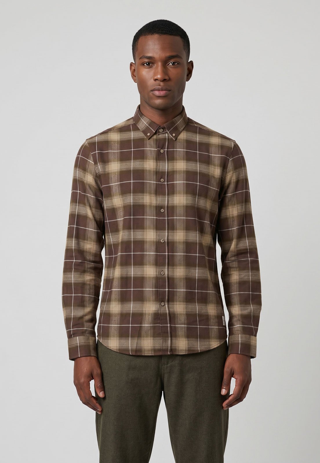 Camisa Masculina Zapälla Flanelada Xadrez Marrom