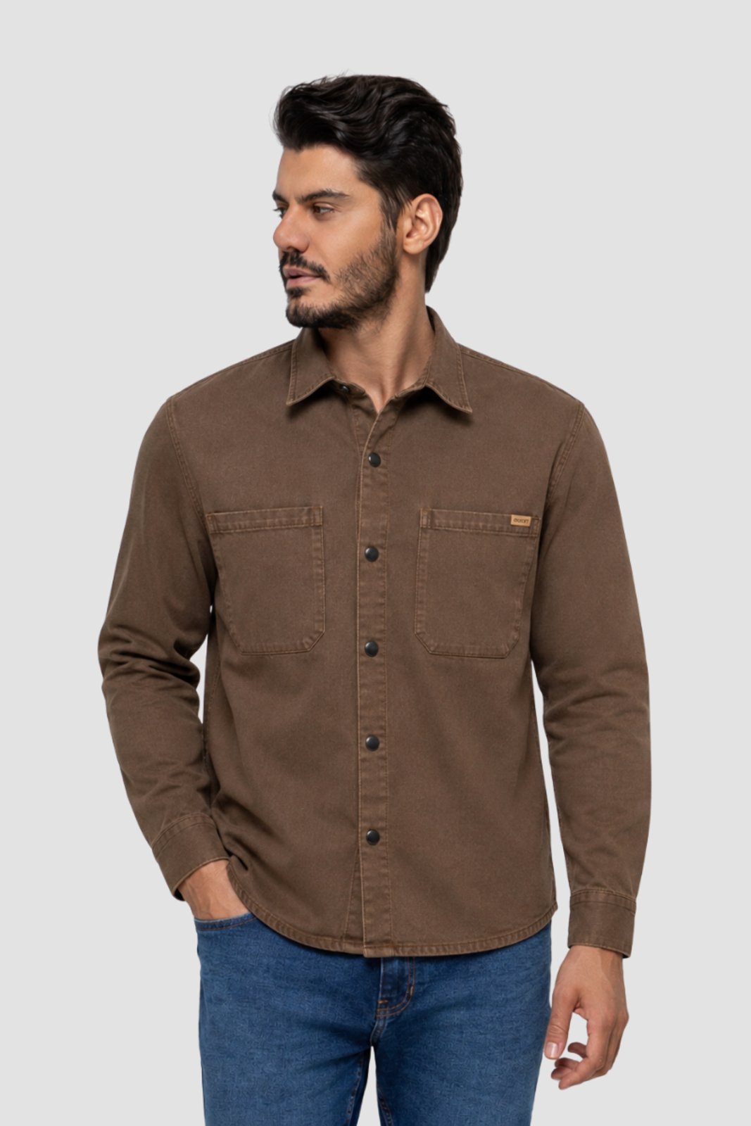 Camisa Sarja Masc BLS Lapela Marrom