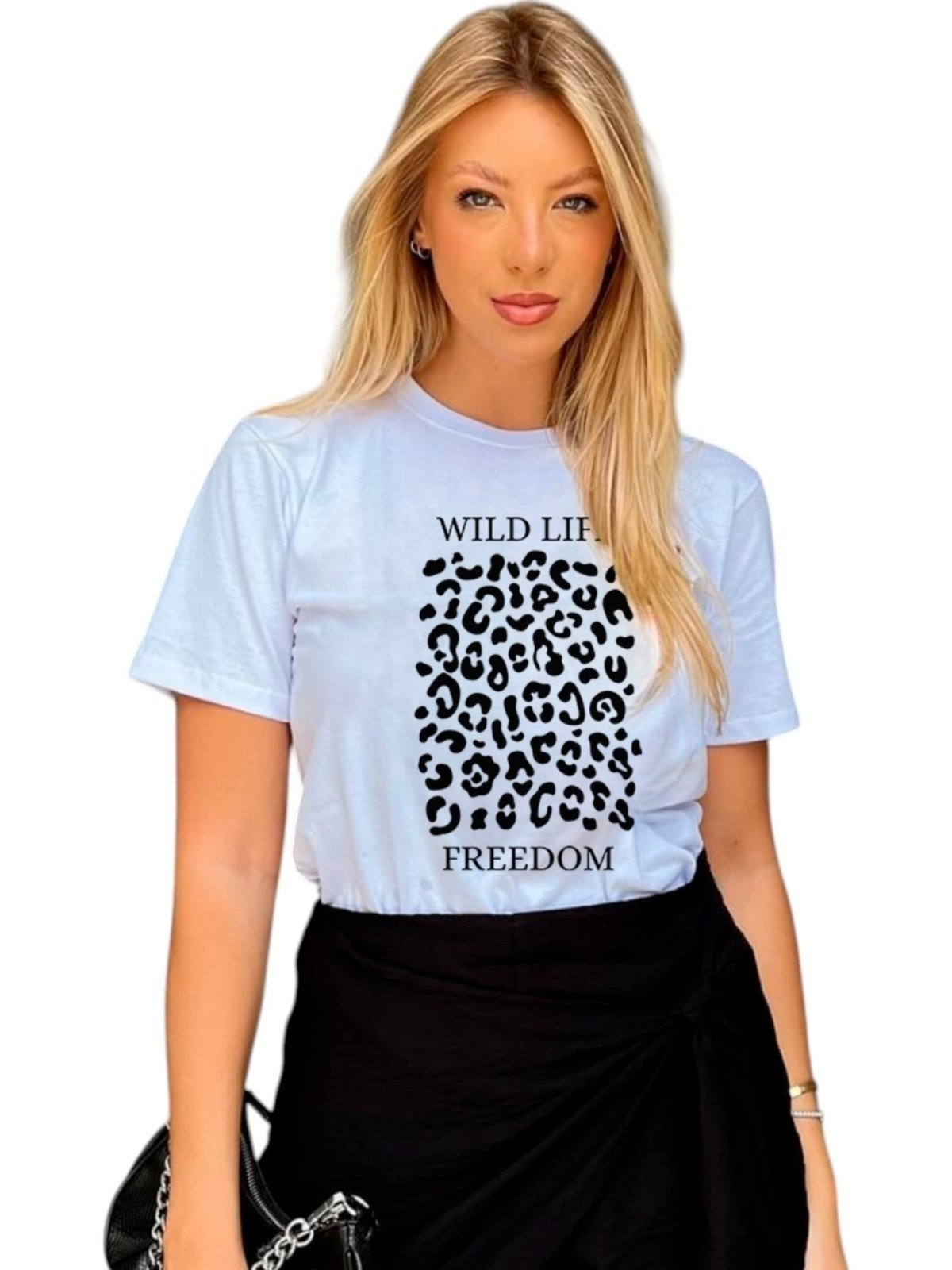 Camiseta Feminina Branca Animal Print Freedom