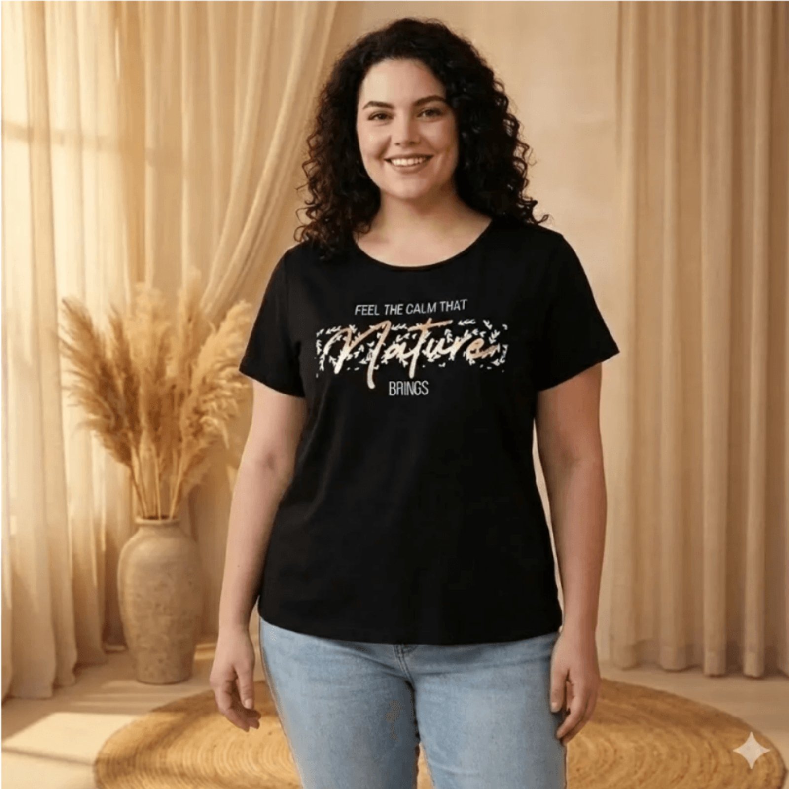 Vista 2 Blusa Feminina Plus Size Rechsul Estampa Frontal preto RechSul preto