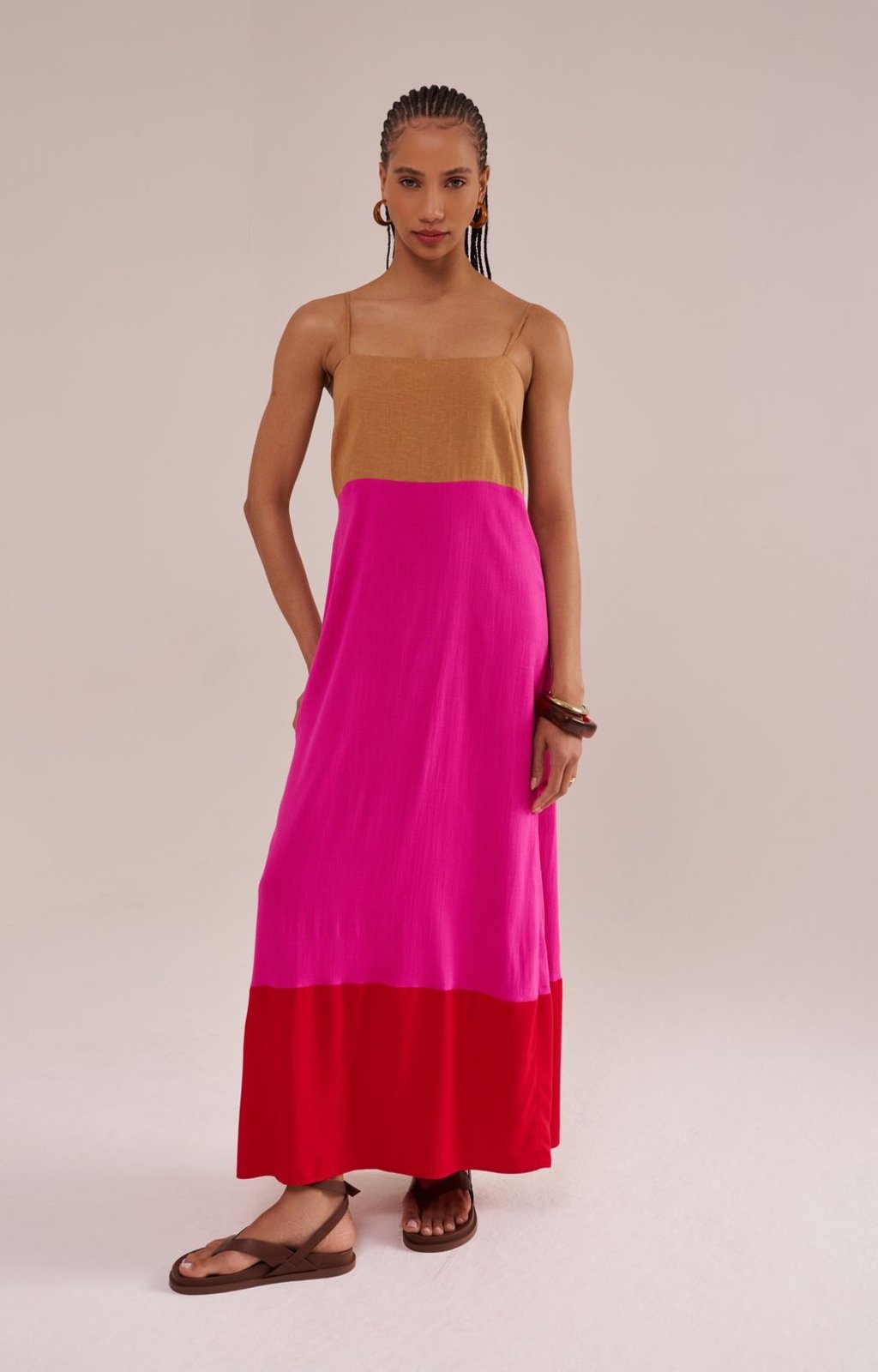 Vestido longo tricolor pink Suntime