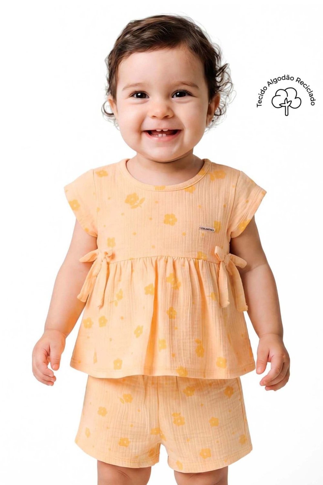 Infantil - Conjunto Menina Canelado Laços Colorittá Amarelo