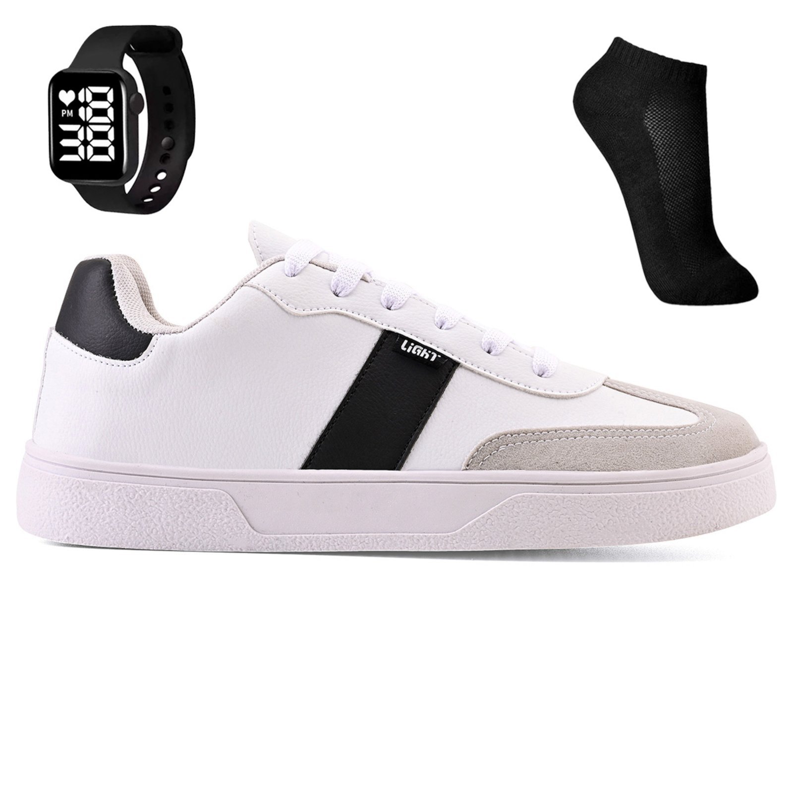 Tenis Casual Masculino Adulto Classico Basico Light Original + Meia e Relogio Digital