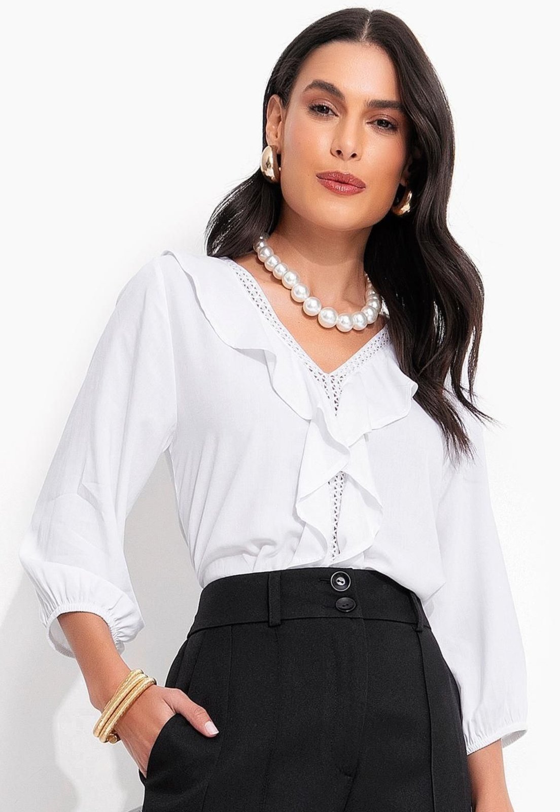 Blusa Em Viscose Plana Branca Quintess