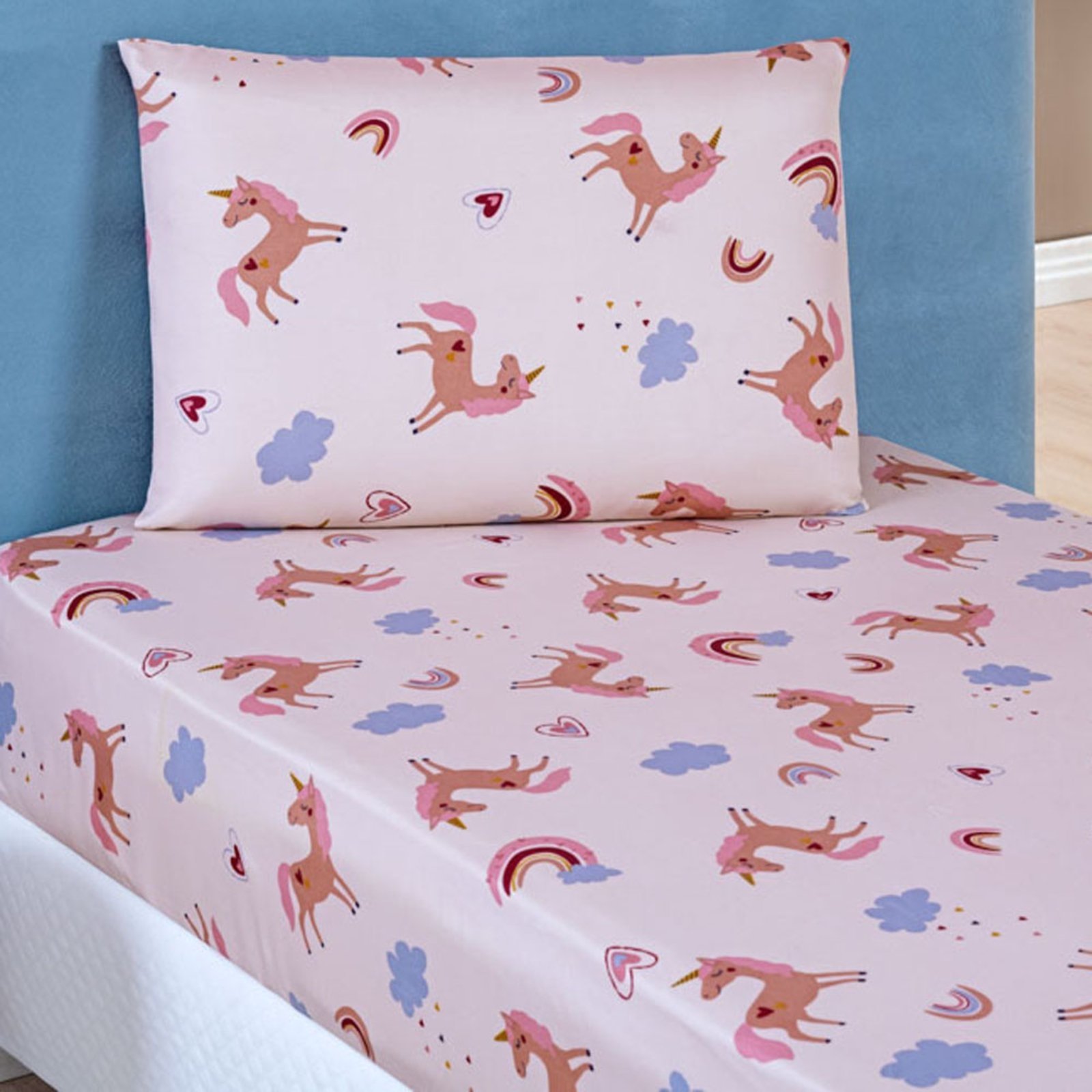 Jogo Cama Lençol Casa Scarpa Fantasy Solteiro Microfibra 2 Peças - Unicórnio - Rosê