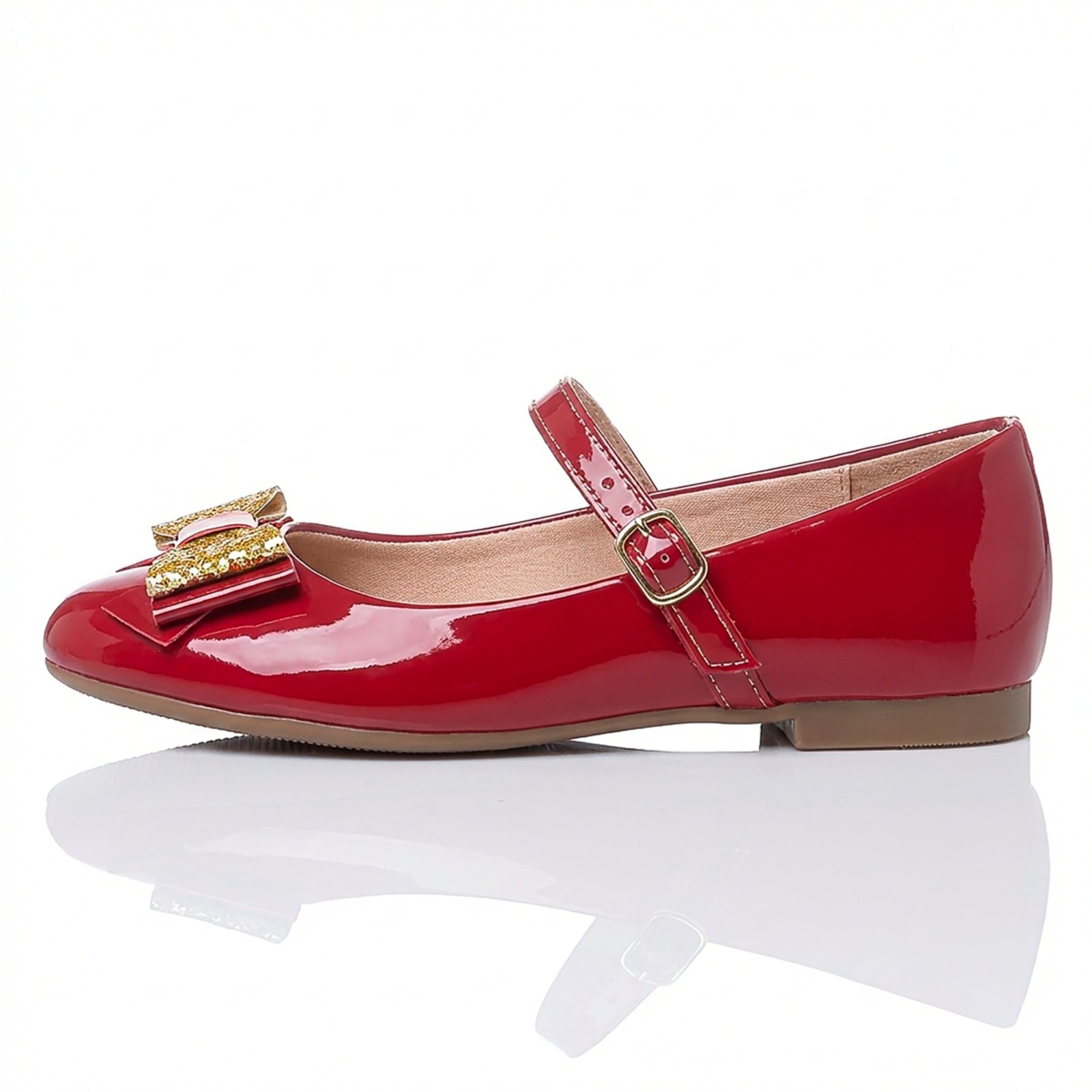 Infantil - Sapatilha e Adulta Vermelha Social Festa Laço Glitter Pepite