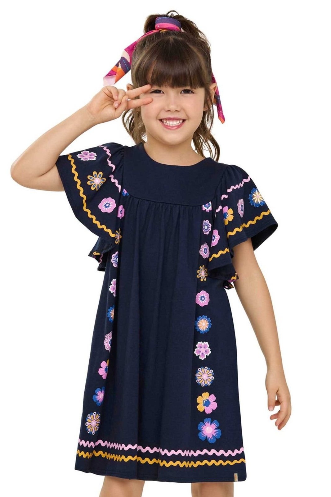 Infantil - Vestido Menina Cantarim Floral Elian Azul