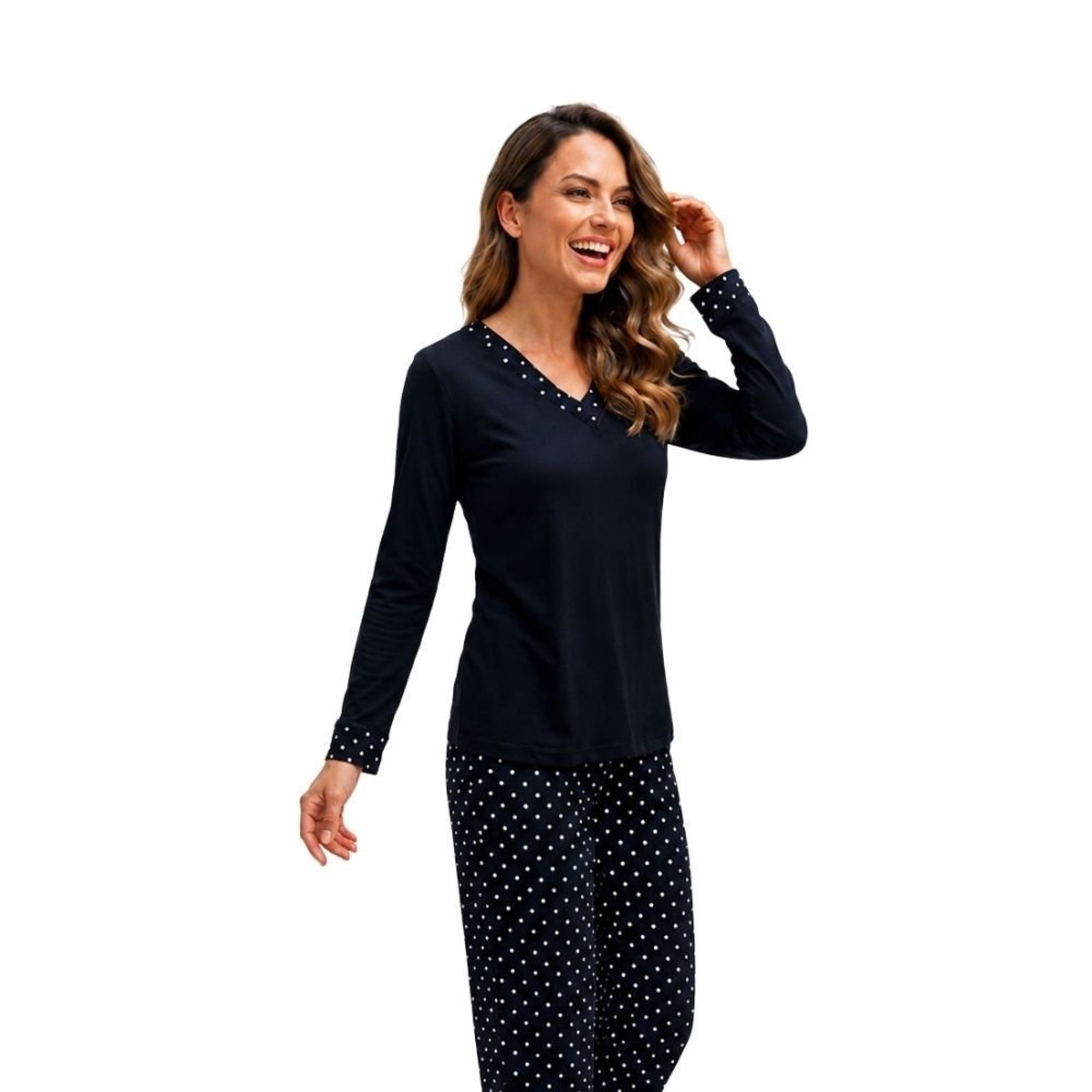 Pijama Longo Feminino Liganete Poá Sepie 1056-C