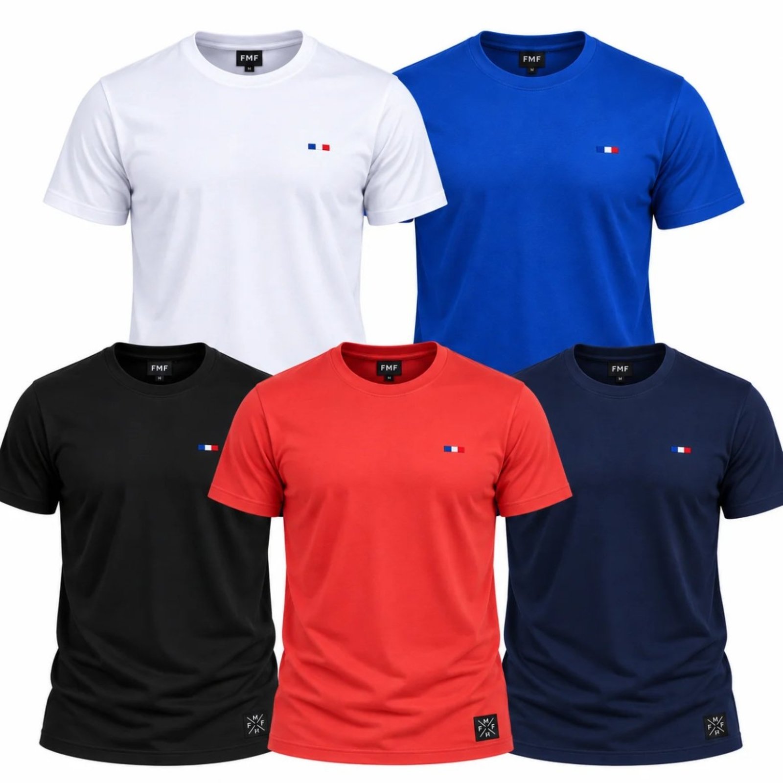 Kit 5 Camisetas Masculinas Básicas FMF Algodão Premium Manga Curta Colorido